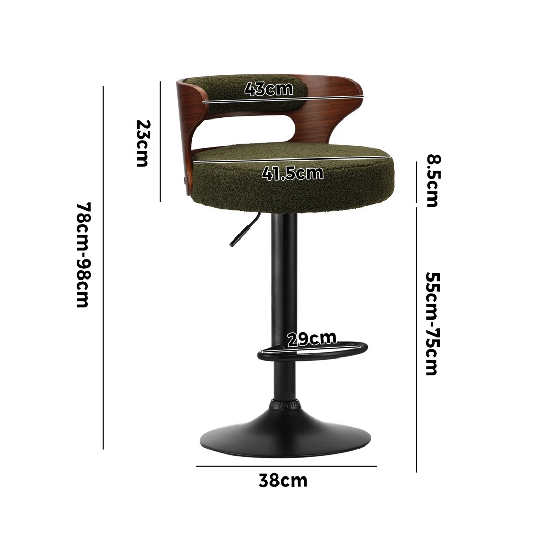 9 Oikiture 2x Bar Stools Kitchen Gas Lift Swivel Chairs Stool Wooden Boucle
 - Green, 9 of 9