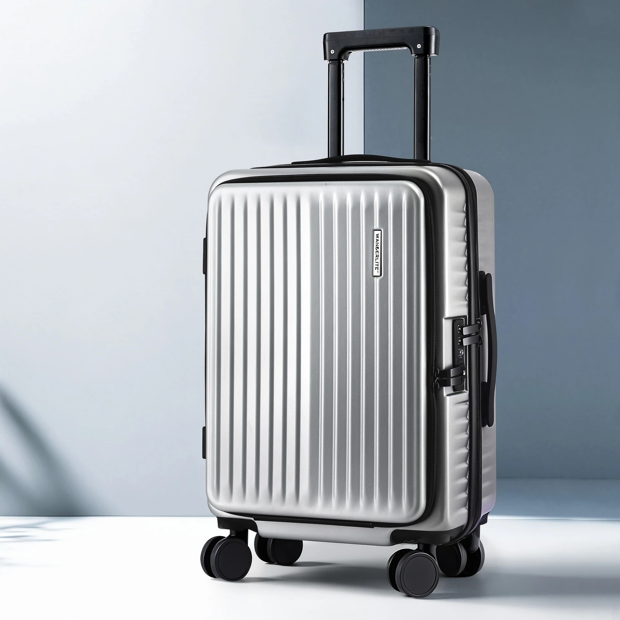 4 Wanderlite 20" Luggage Suitcase Front Pocket Travel Carry On Dual TSA - Silver, 4 of 9