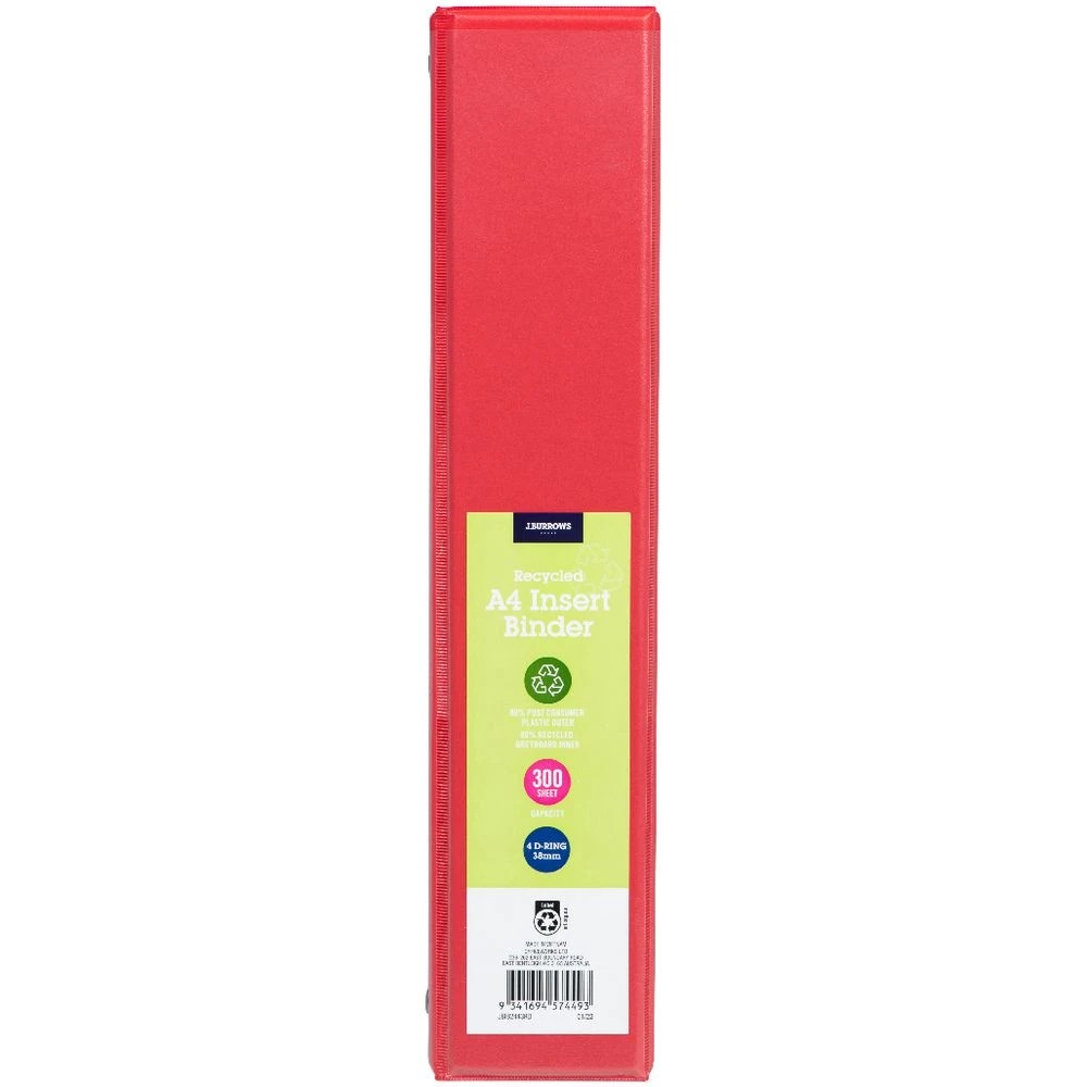 2 J.Burrows Insert Binder A4 4 D-Ring 38mm Red, 2 of 6
