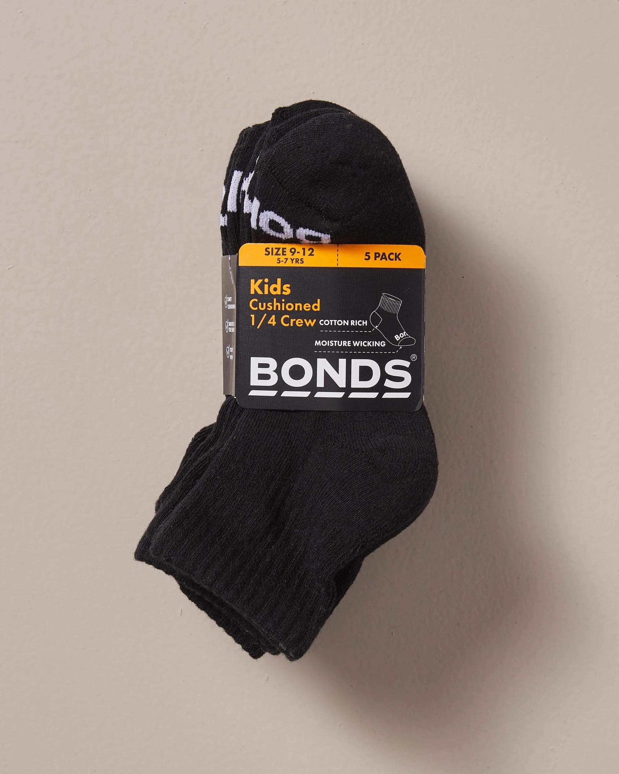 2 Bonds Kids Cushioned 1/4 Crew Socks - 5 Pack BLACK, 2 of 2