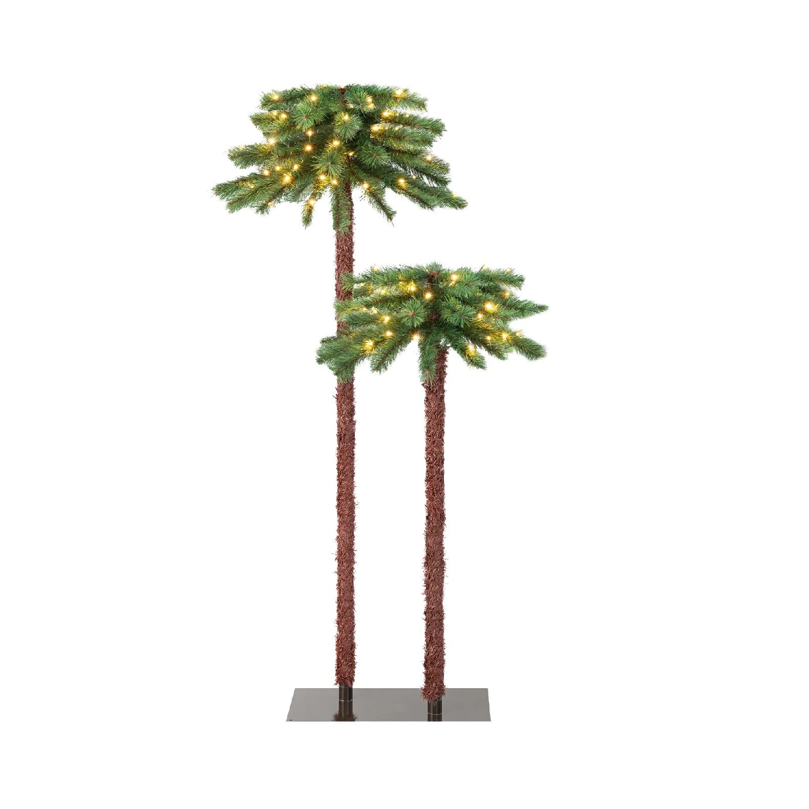1 Costway 1.5+1m Artificial Palm Tree Set 100 LED Pre-Lit Christmas Tree Holiday Decoration, 1 of 1