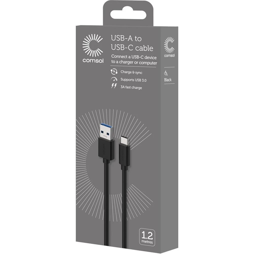 3 Comsol USB-A to USB-C USB 3.0 Cable 1.2m Black, 3 of 3