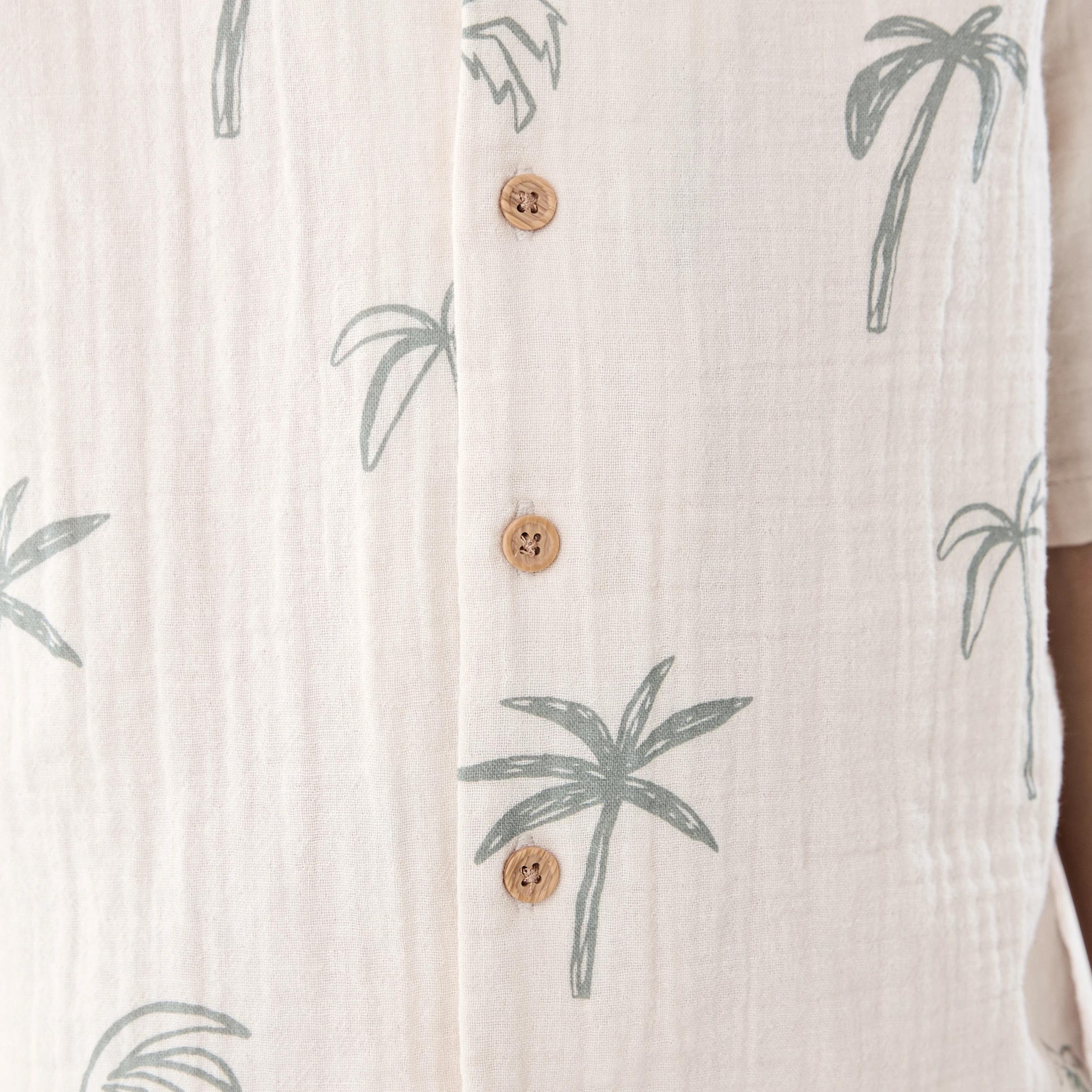 4 Short Sleeve Double Cloth Shirt SKETCHY PALM NATURAL LINEN, 4 of 7