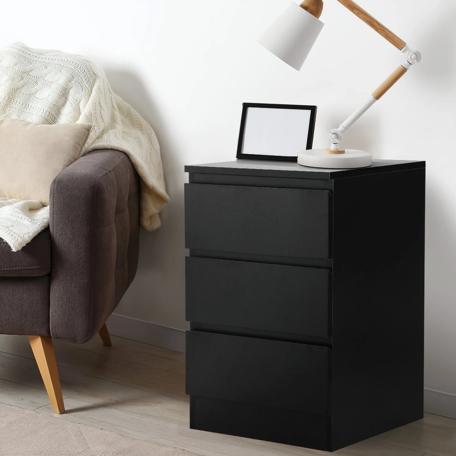 3 Oikiture Bedside Table 3 Drawers Side Tables Storage Cabinet Nightstand
 - Black, 3 of 10
