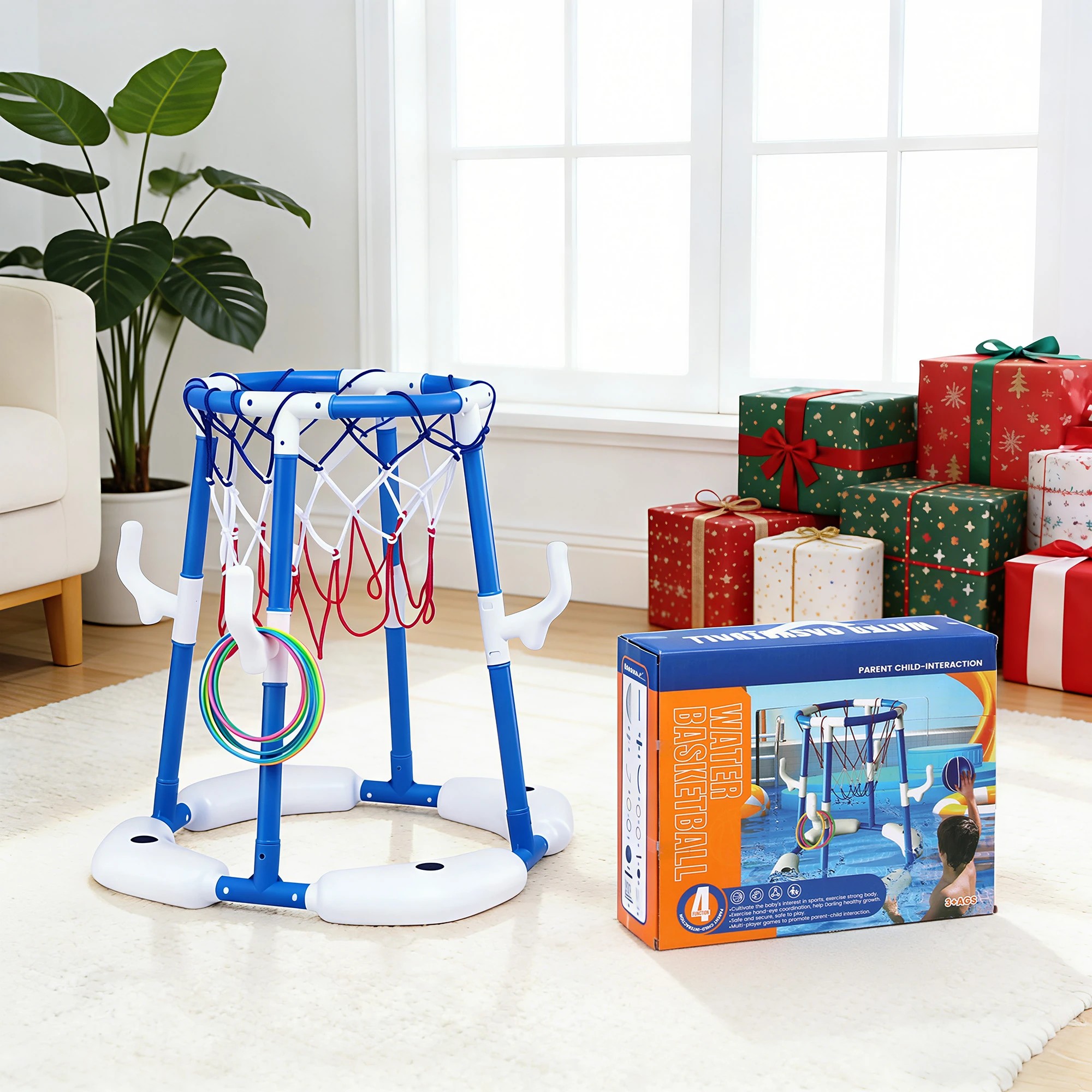 7 Keezi Kids Basketball Hoop with 4 balls Ring Toss Sports Pool Toys - Blue, 7 of 8