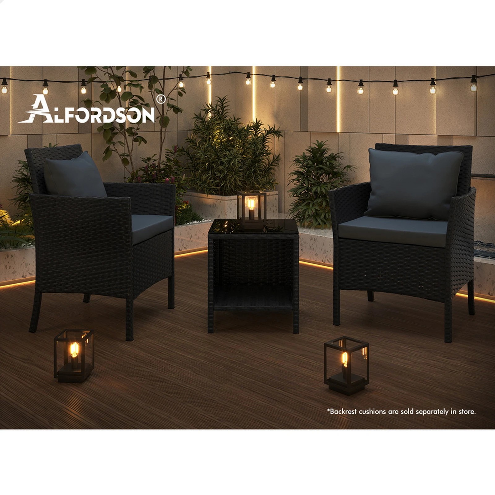 8 Alfordson Outdoor Furniture 3PCS Wicker Bistro Set Patio Chairs Table - Black, 8 of 8