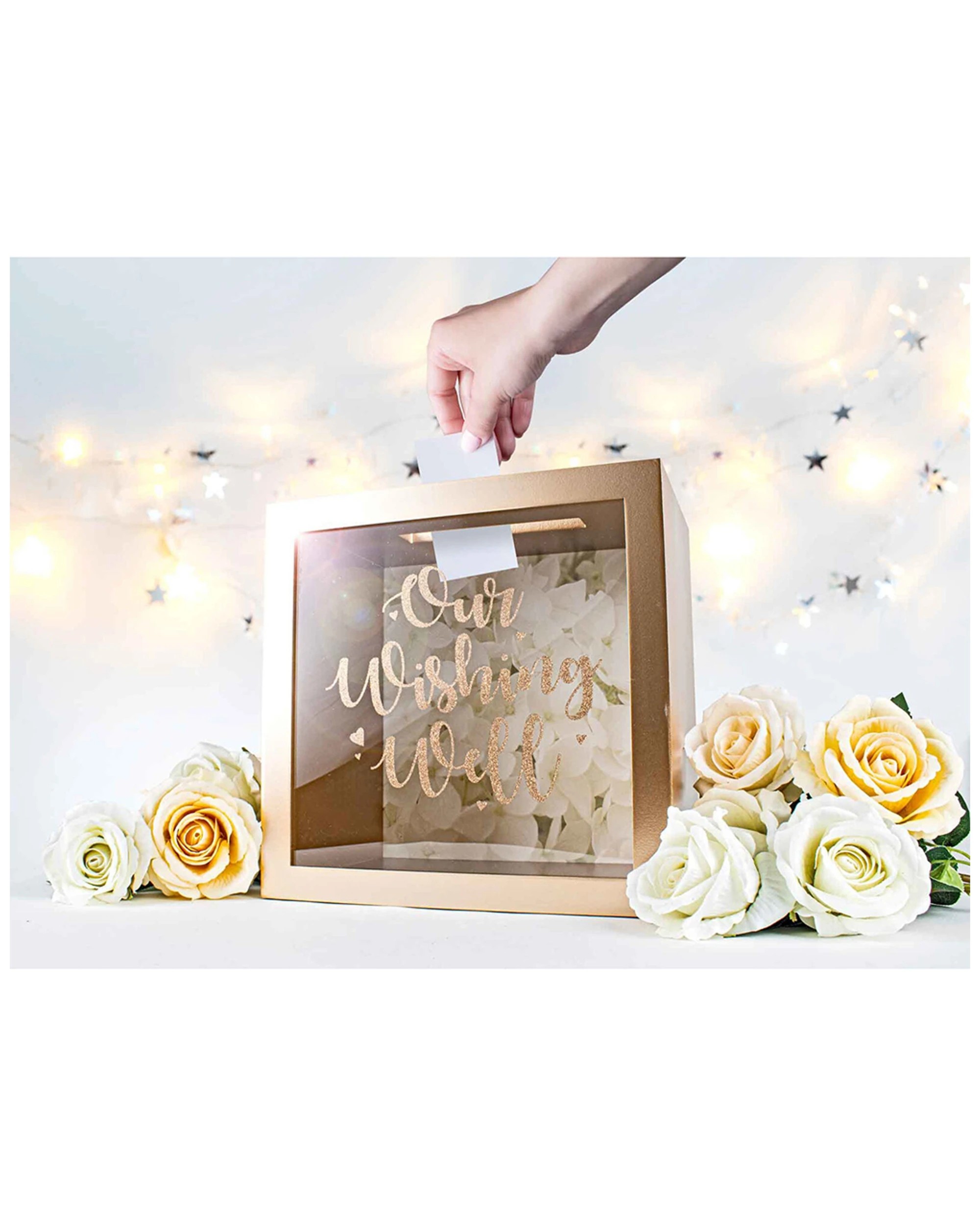 2 Rose Gold Wishing Well Glitter Wooden 30x20cm Birthday Keepsake Gift Display
 - Gold, 2 of 3