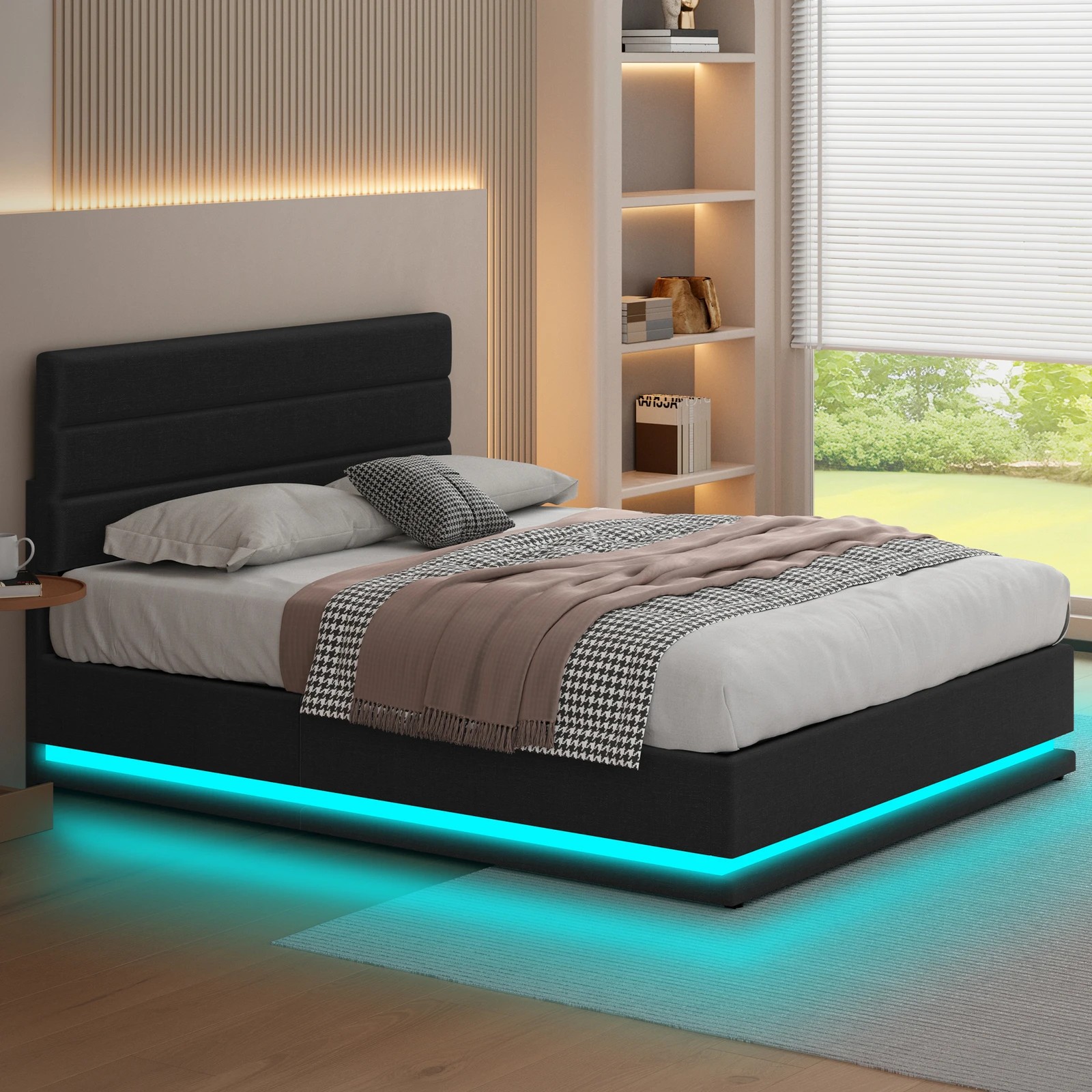 7 Alfordson Bed Frame Queen Size Platform RGB LED Gas Lift Storage Base - Charcoal, 7 of 10