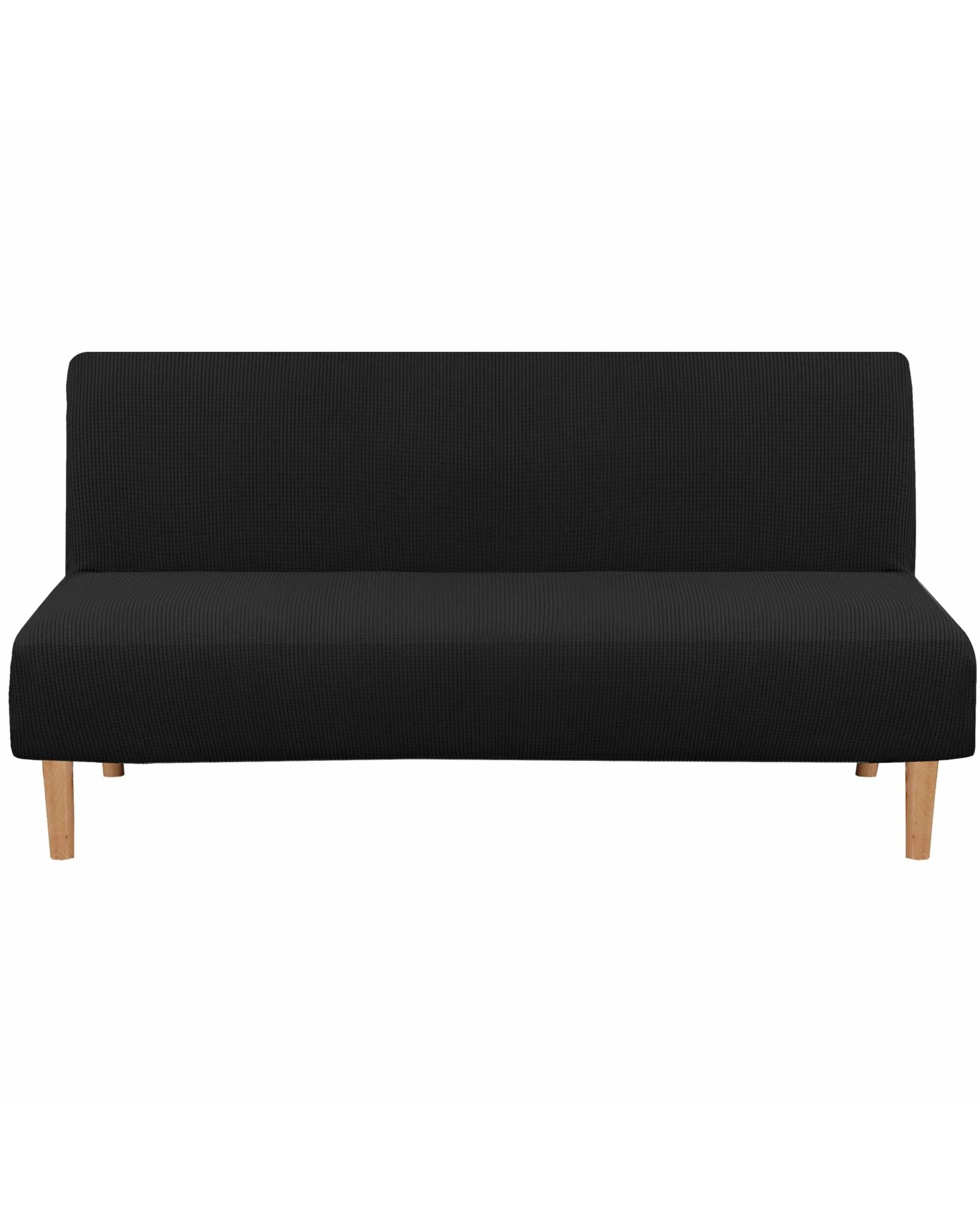 1 Smarcute 3 Seater Armless Futon Sofa Bed Cover Stretch Couch Protector - Black, 1 of 5