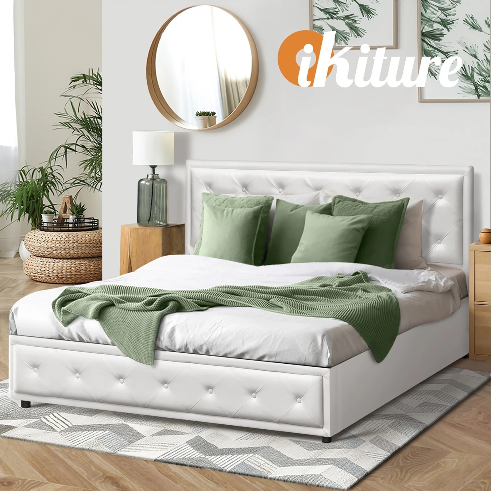 6 Oikiture Double Bed Frame Gas Lift Base With Storage Enzo
 - White, 6 of 10
