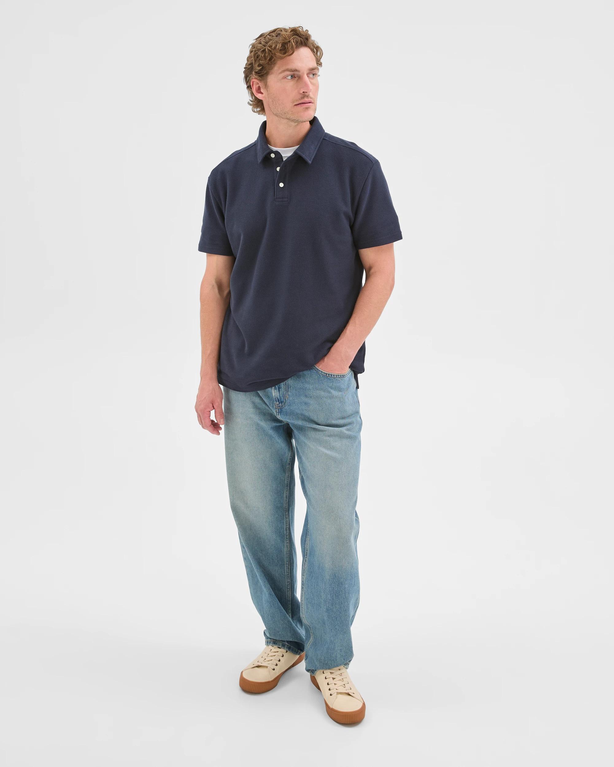 2 Target Man Australian Cotton Textured Polo Top NAVY, 2 of 6