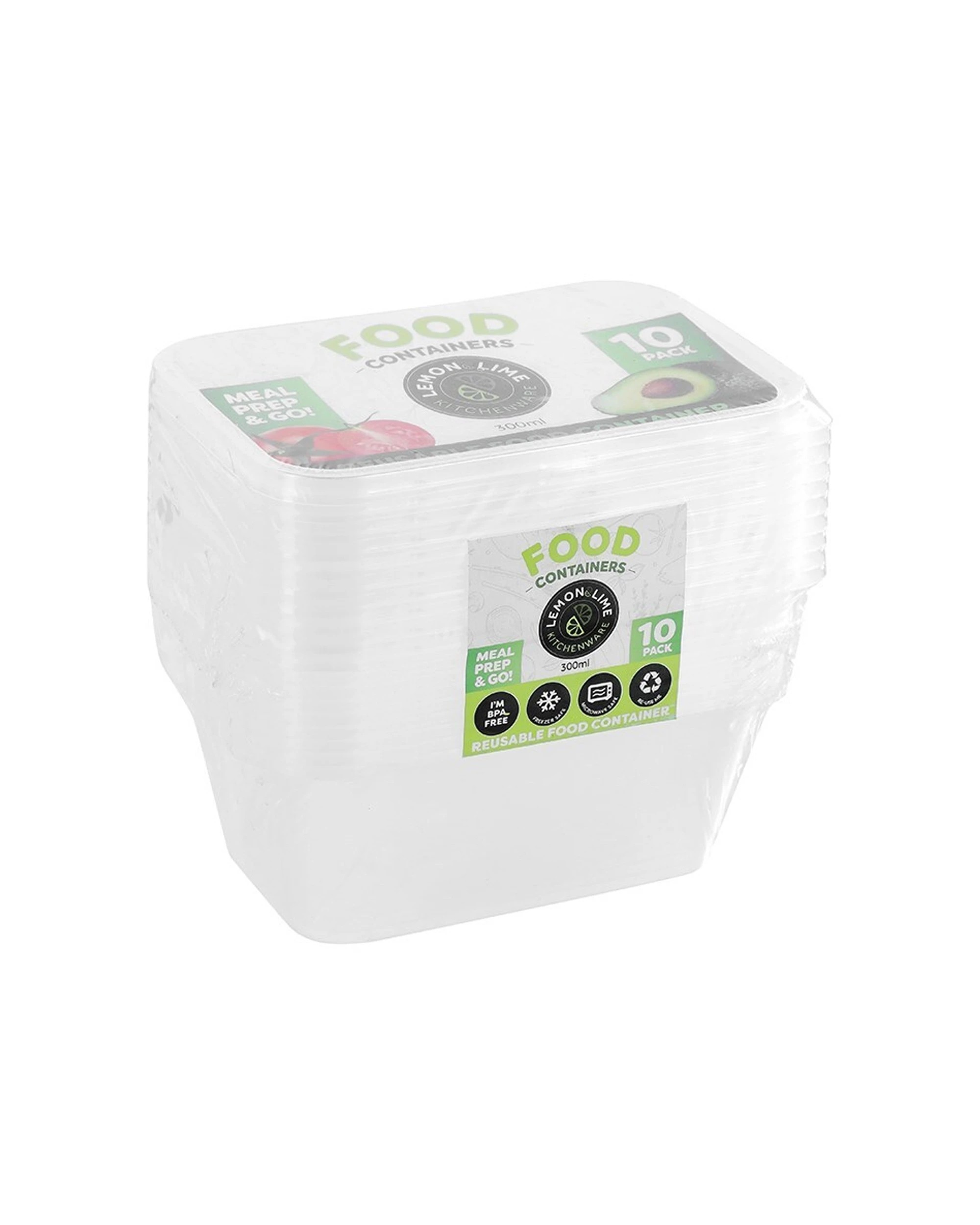 1 10pc Lemon & Lime Reusable Takeaway Food Storage Container Box Rectangular 300ml
 - Multi, 1 of 4