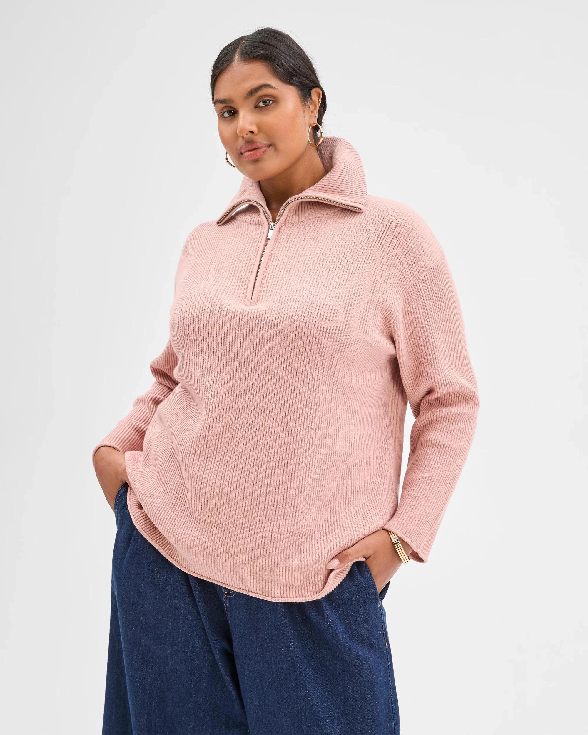4 Target Curve Plus Size Australian Cotton Blend 1/4 Zip Jumper BLUSH, 4 of 7