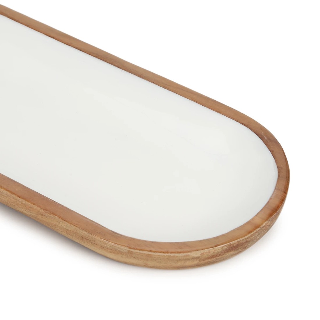 4 White Enamel and Acacia Wood Oval Platter, 4 of 6