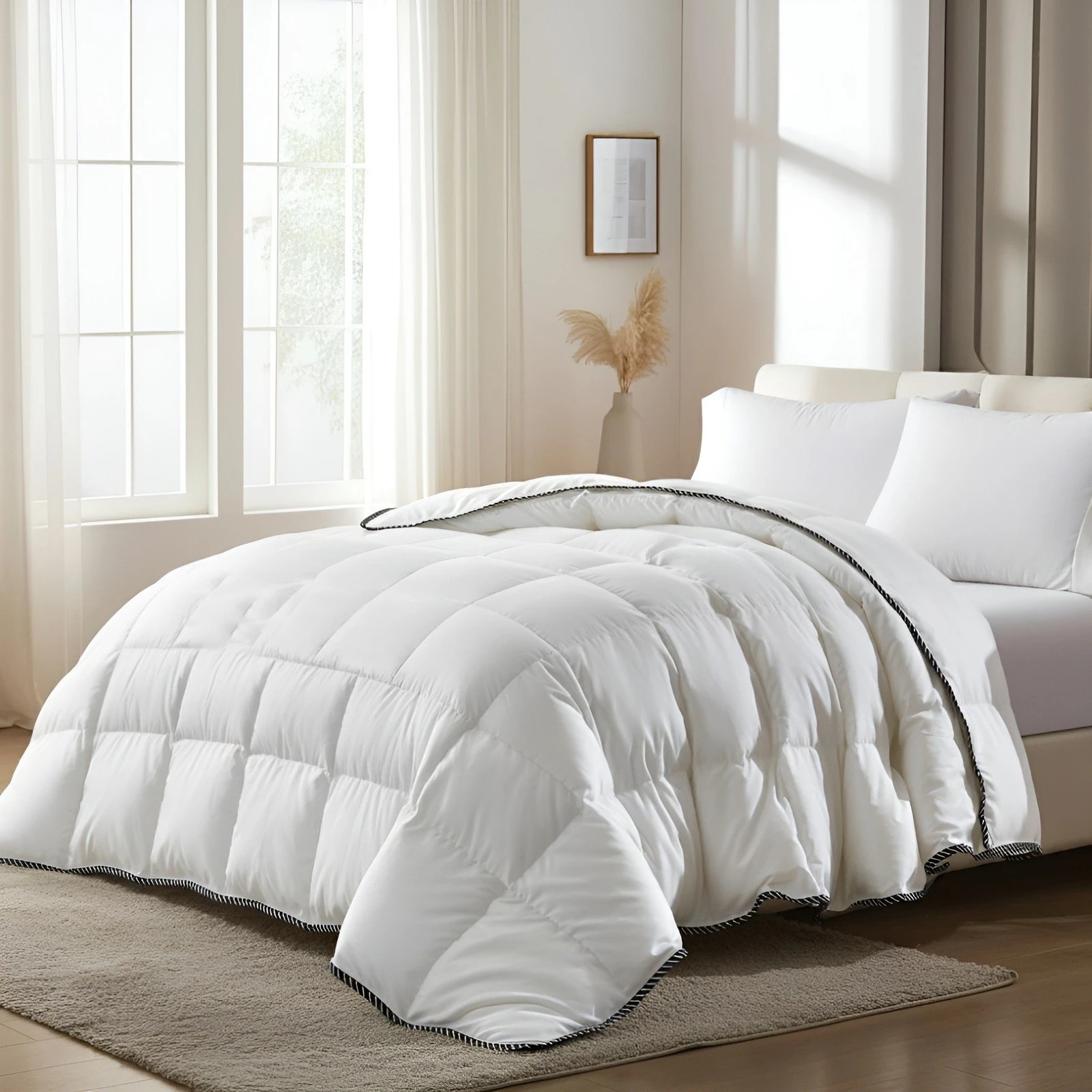3 Royal Comfort 350GSM Luxury Soft Bamboo All-Seasons Quilt Duvet - Double Bed - White, 3 of 8