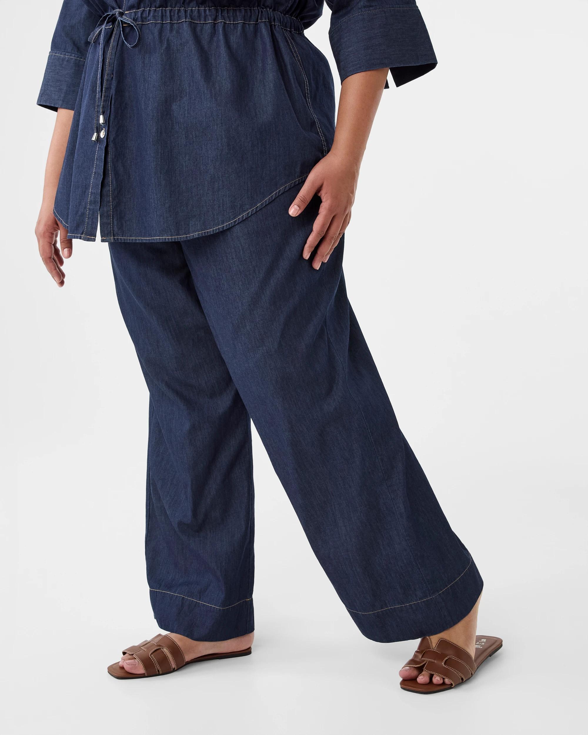 2 Curve Chambray Tie Waist Pants Dark Denim, 2 of 6