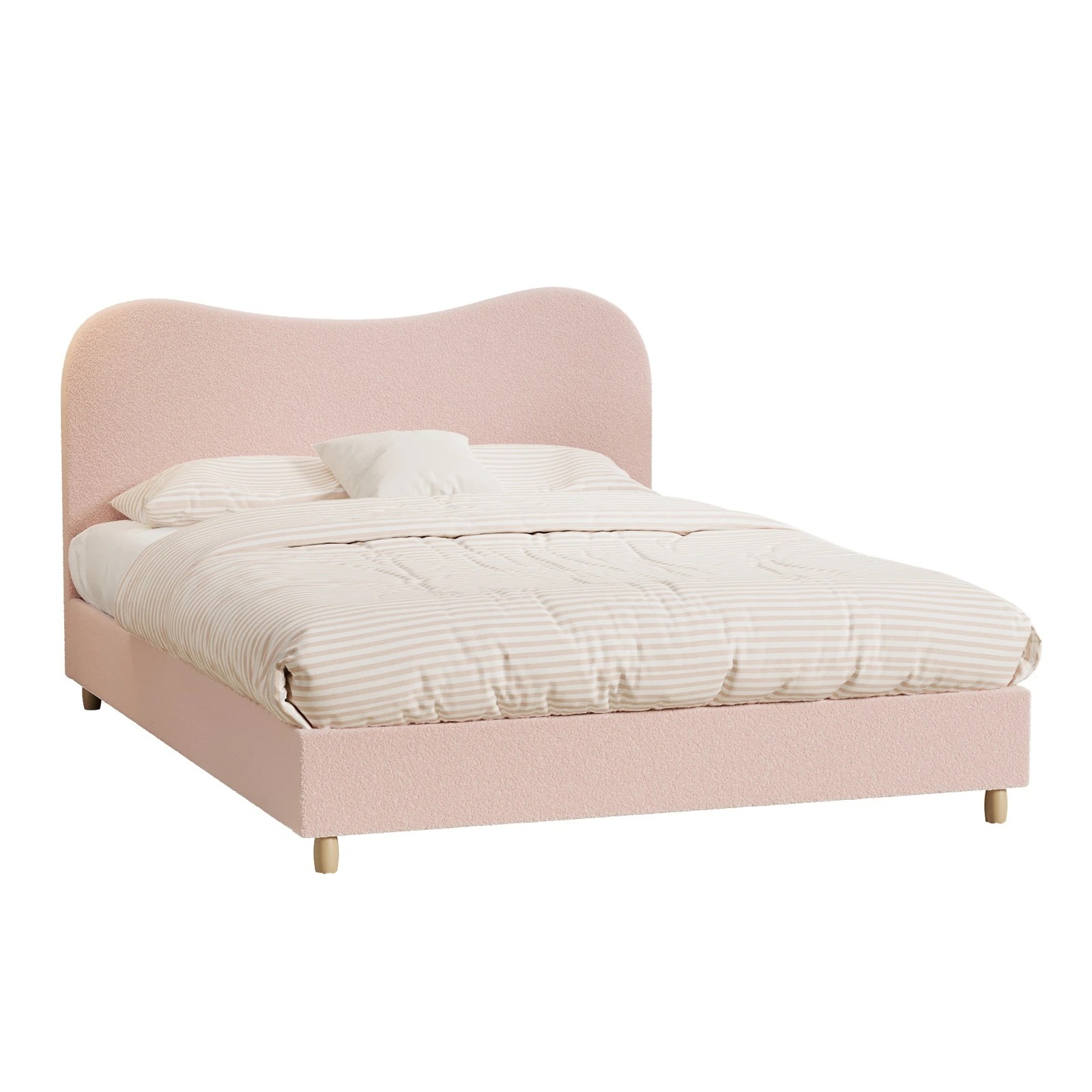 1 Oikiture Bed Frame Queen Size Boucle Cloud Shape Headboard - Pink, 1 of 9