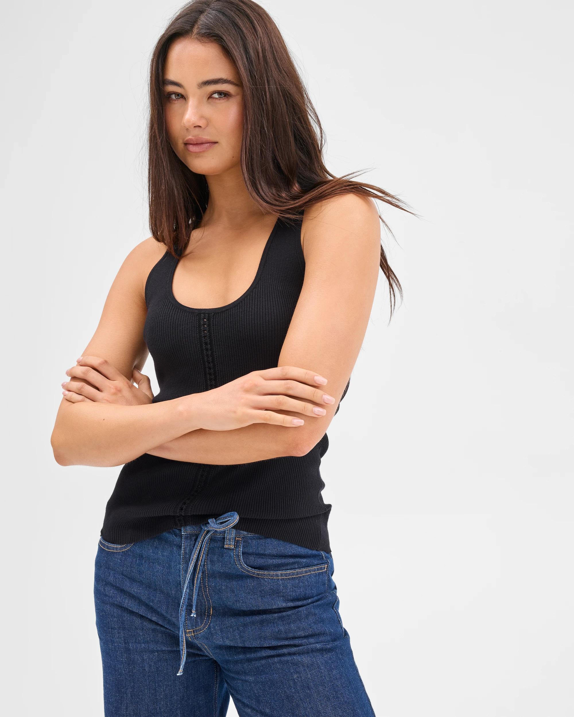 1 Stitch Detail Knit Tank Top - Lily Loves BLACK, 1 of 7