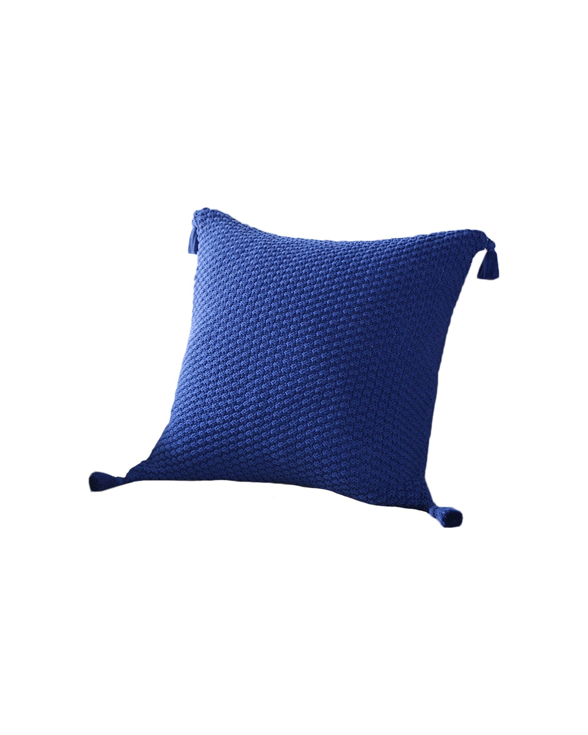 1 Cotton More Premium Cotton Knitted Tassel Cushion Cover 45x45cm - Blue, 1 of 2