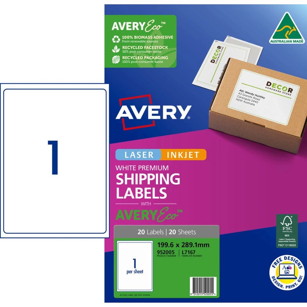 1 Avery Premium White Shipping Labels AveryEco 1UP 20 Sheets, 1 of 8