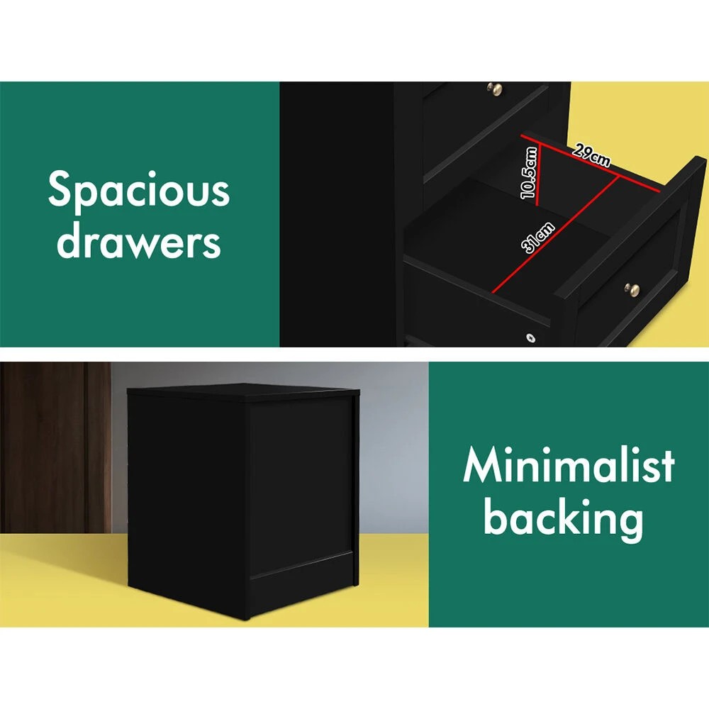 10 Alfordson Bedside Table Hamptons Nightstand Storage Side End Cabinet - Black, 10 of 10