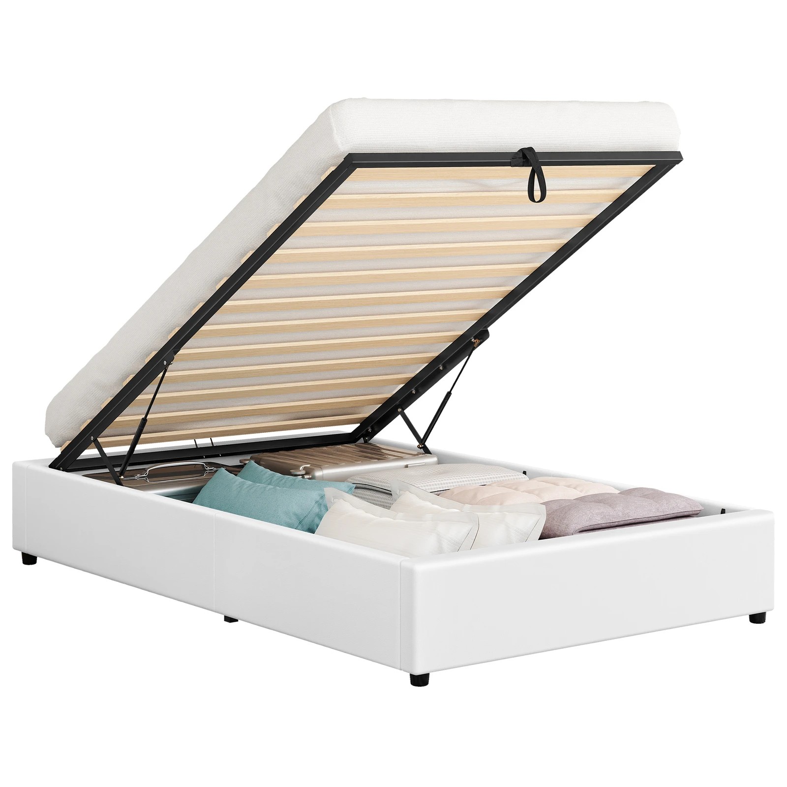 1 Alfordson Bed Frame Single Size Gas Lift Storage Mattress Base Barlow - White, 1 of 10