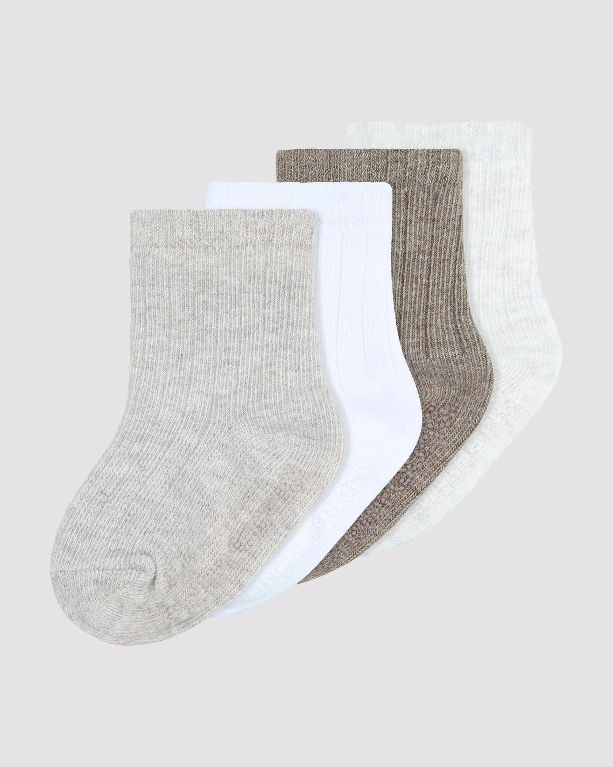 1 Underworks Cotton Blend 4 Pack Baby Ribbed Crew Socks NEUTRAL, 1 of 2