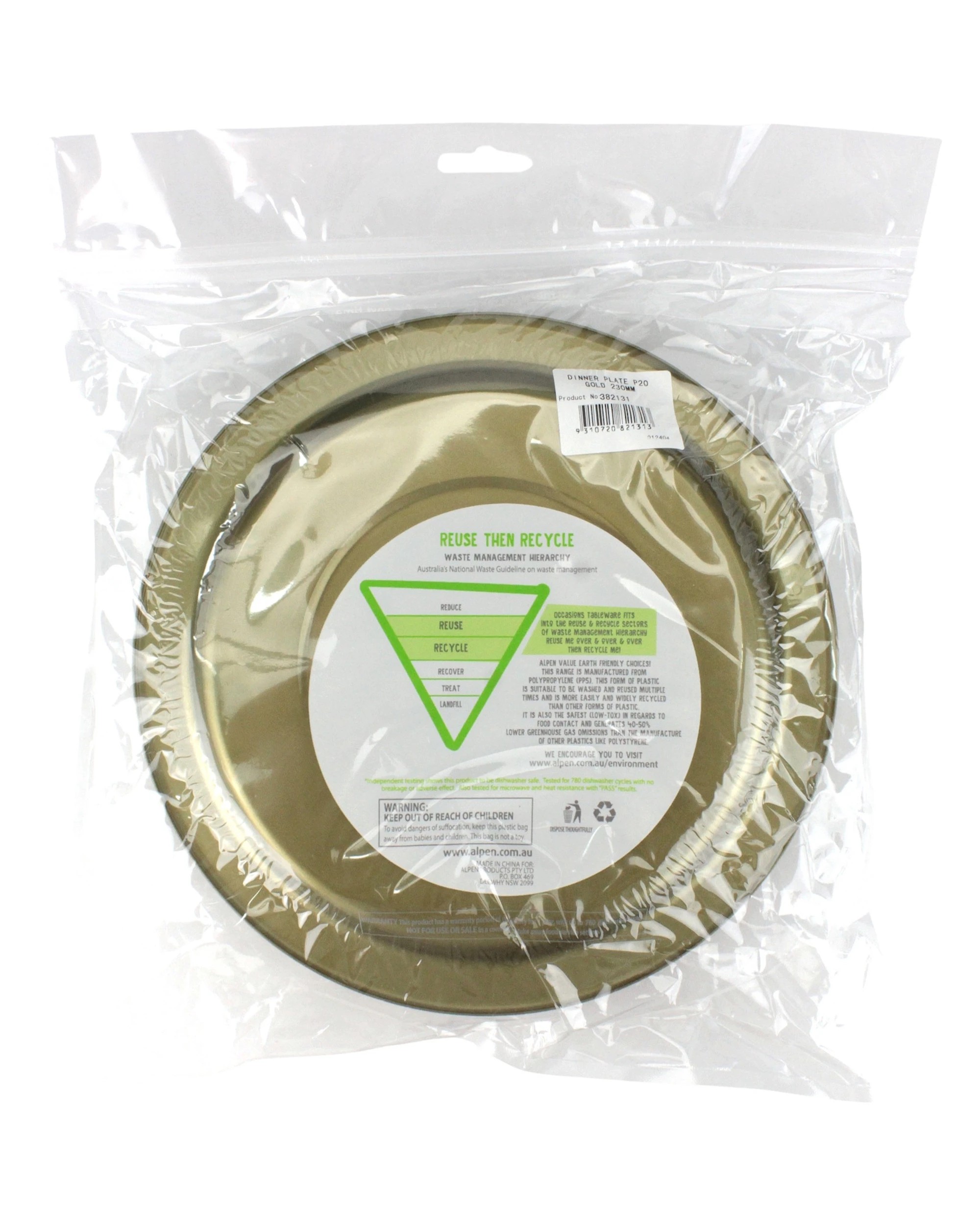 3 Alpen 23cm Reusable Plates Pack of 20 - Gold - Gold, 3 of 3