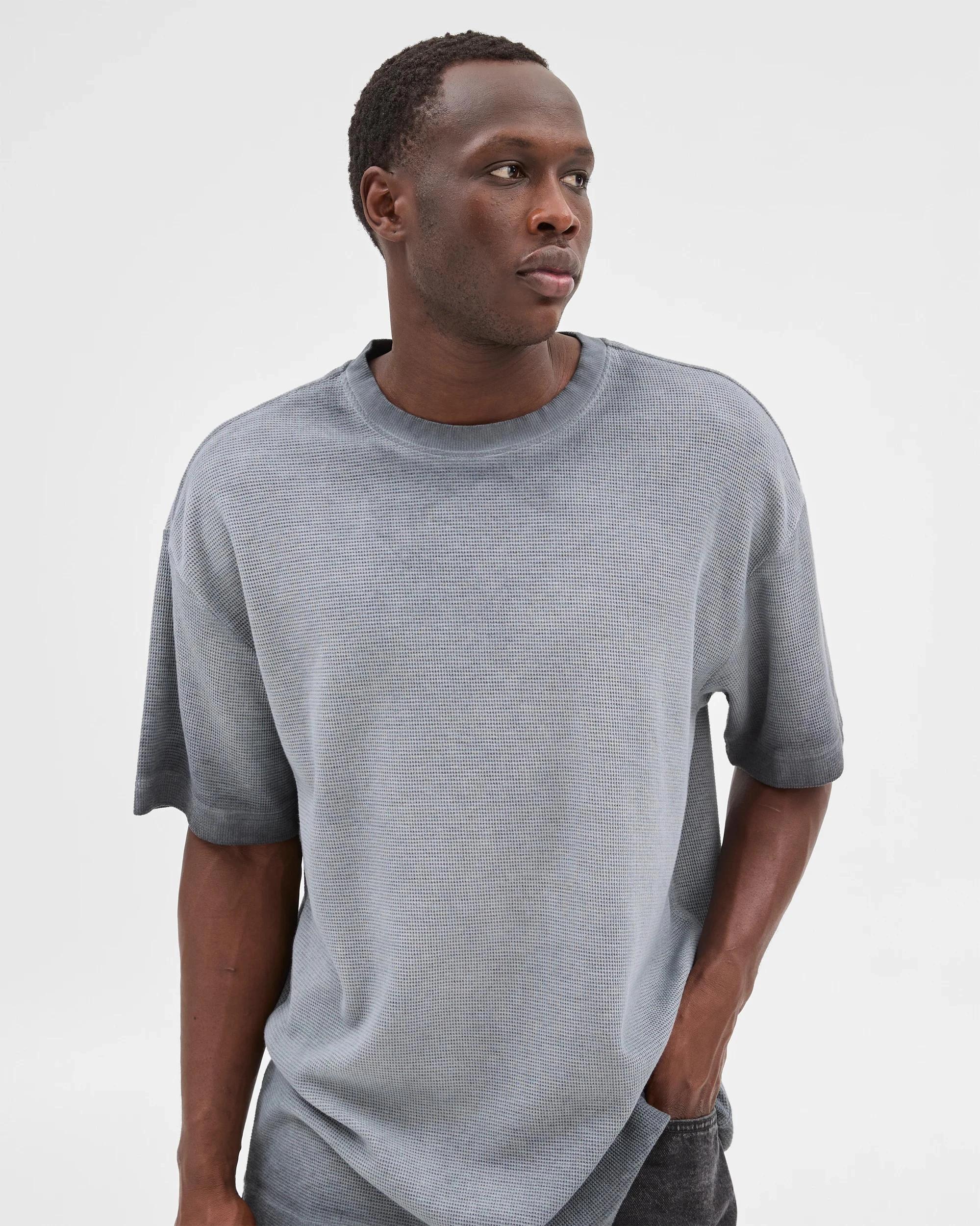 1 Australian Cotton Blend Waffle T-Shirt - Commons WASHED BLACK, 1 of 6