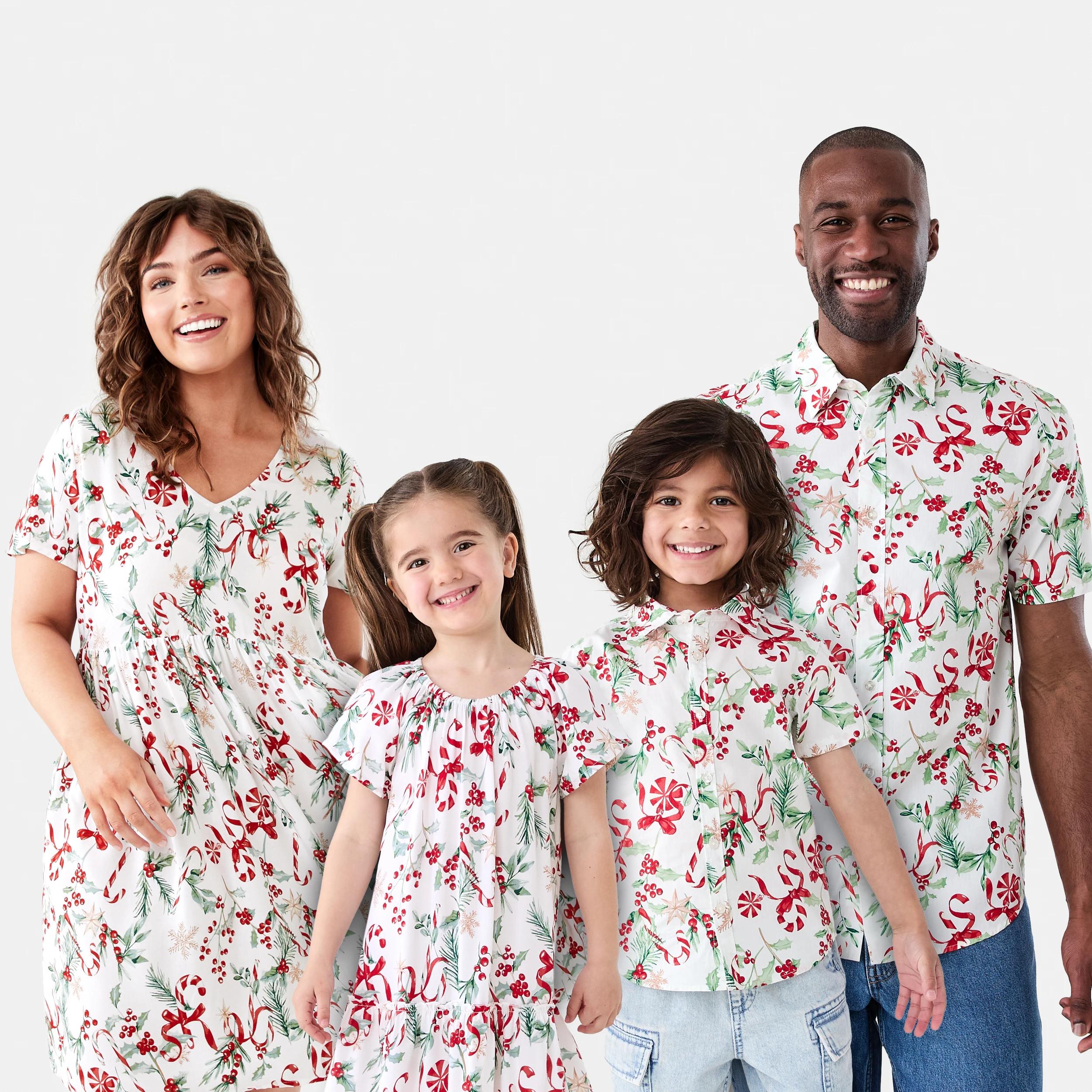 2 Christmas Viscose Family Matching Dress White Cane, 2 of 9