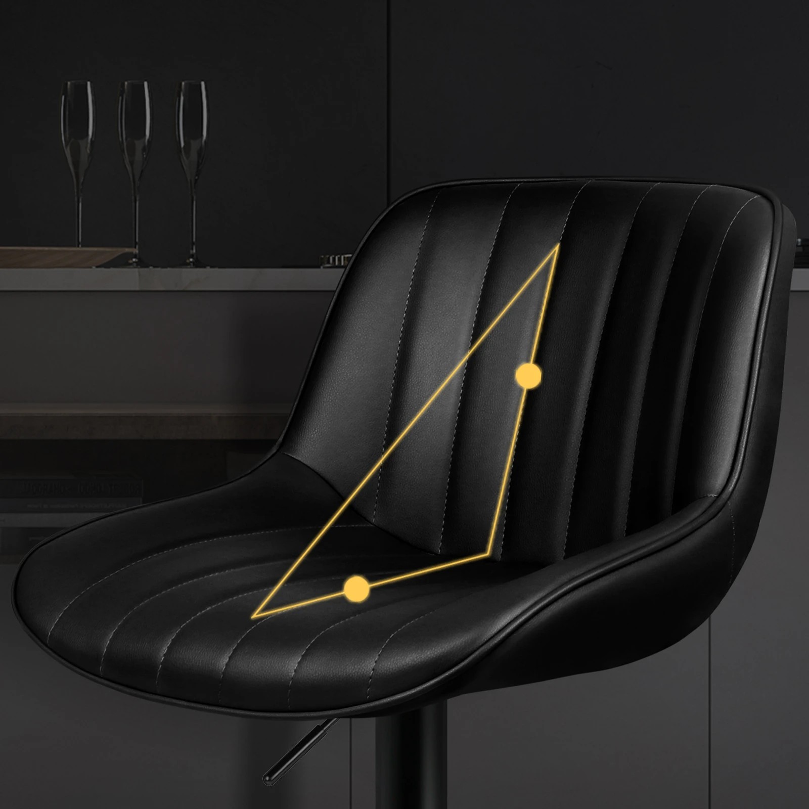 5 Alfordson 2x Bar Stools Gas Lift Leather Bar Chairs Kitchen Swivel - Black, 5 of 10