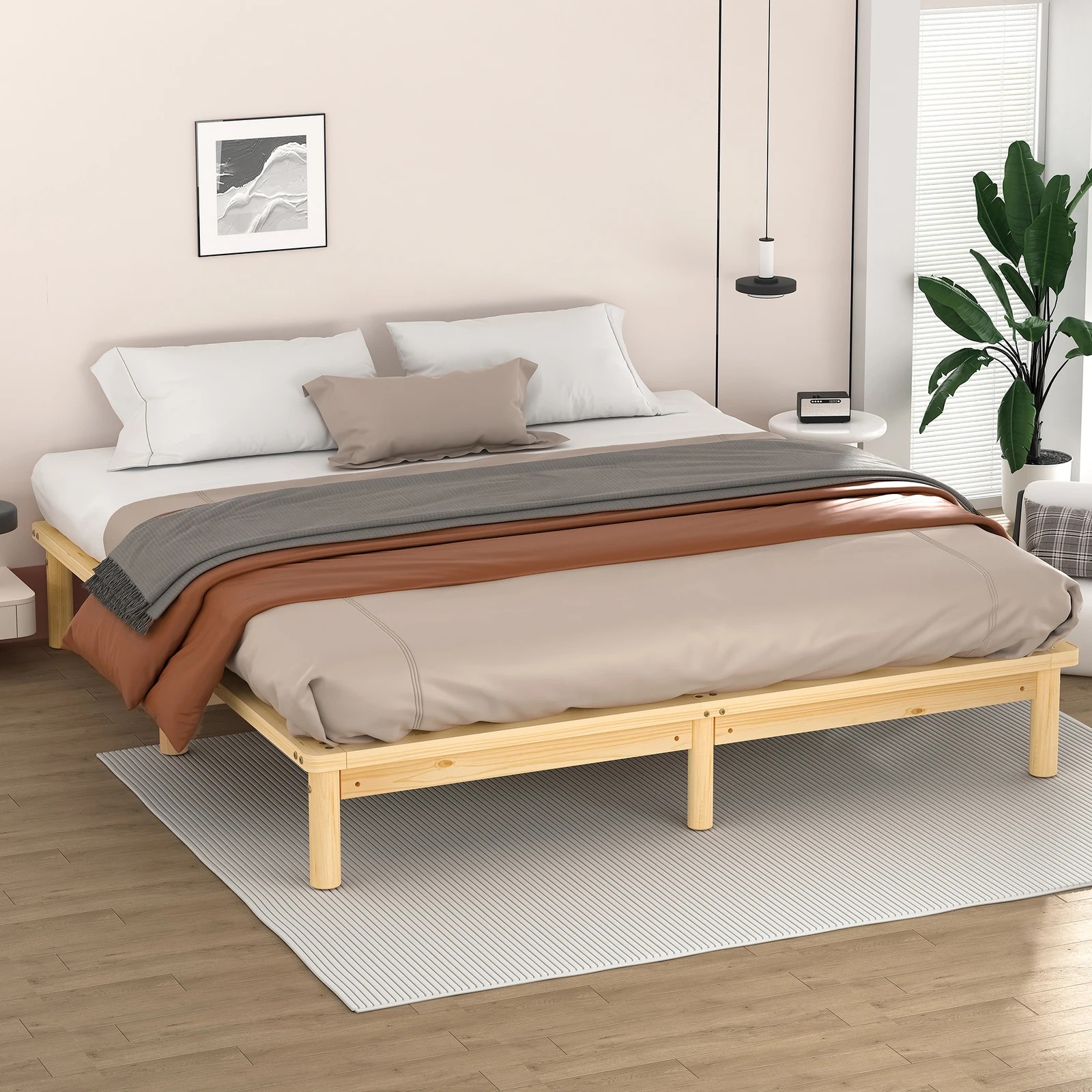 6 Alfordson Bed Frame Wooden Timber King Size Mattress Base Platform Basia - Natural, 6 of 10