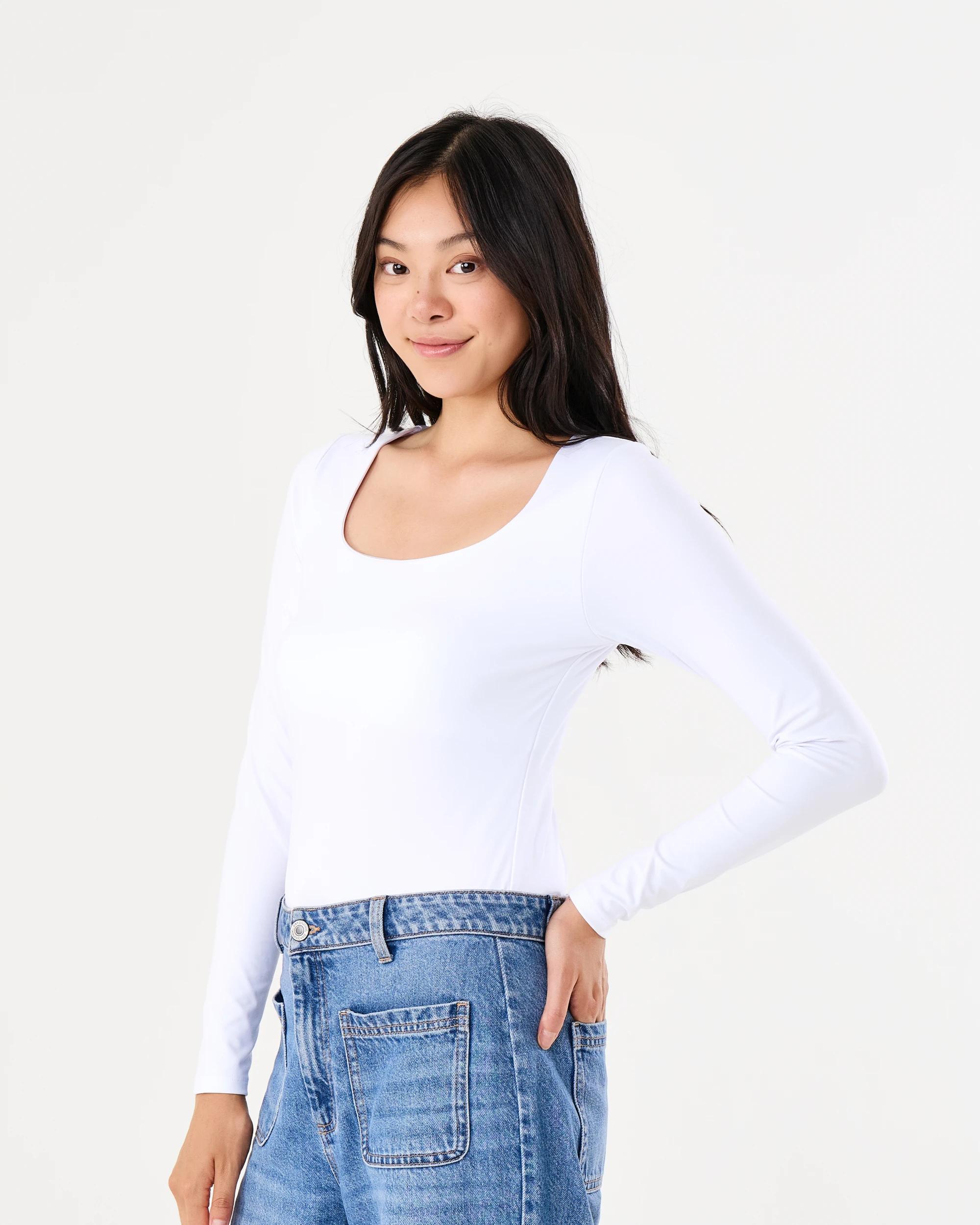 2 Long Sleeve Square Neck Bodysuit White, 2 of 5