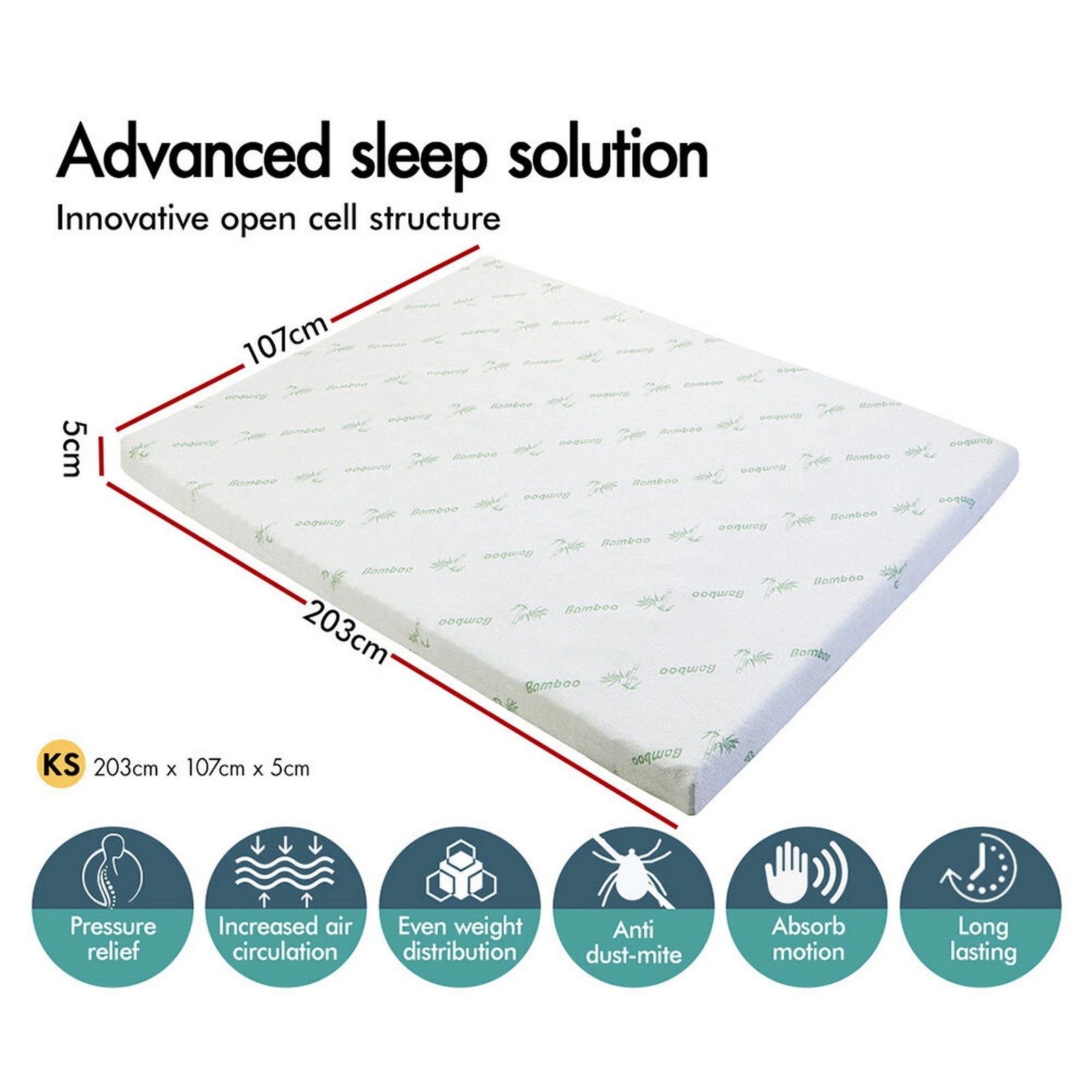 2 Starry Eucalypt Memory Foam Mattress Topper 5cm Airflow - King Single Bed, 2 of 10