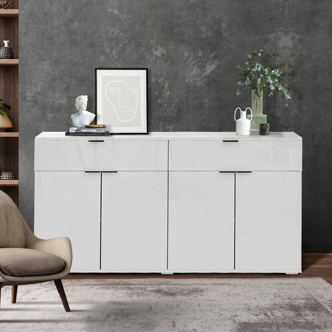 3 Oikiture Sideboard Buffet High Gloss
 - White, 3 of 10