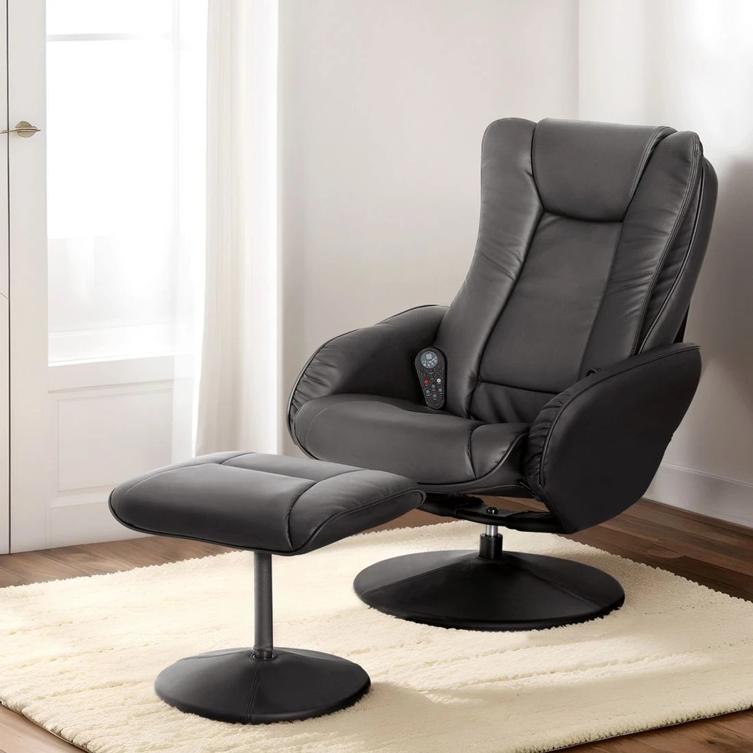 3 Artiss Recliner Chair Ottoman Heated Massage - Black, 3 of 5