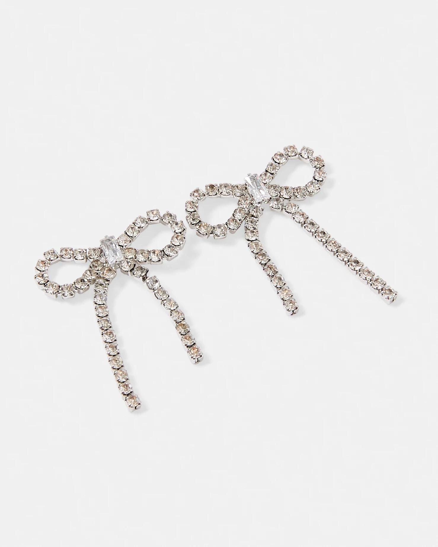 2 Studded Bow Earrings - Silver Tone SILVER, 2 of 5