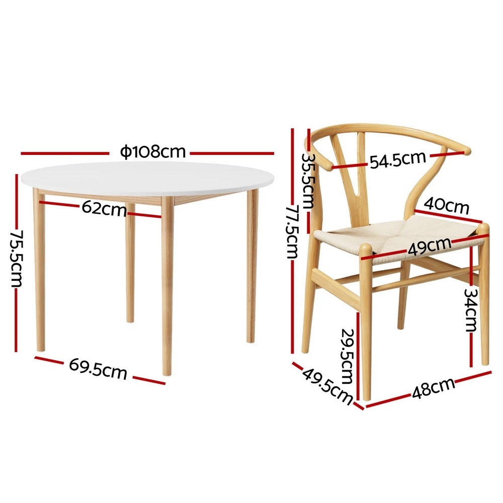 2 1 Artiss Dining Table and 4 Chairs Set Wishbone Wood - Multi, 2 of 6