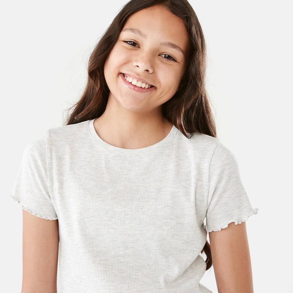 3 Short Sleeve Rib Top Wht Marle, 3 of 9