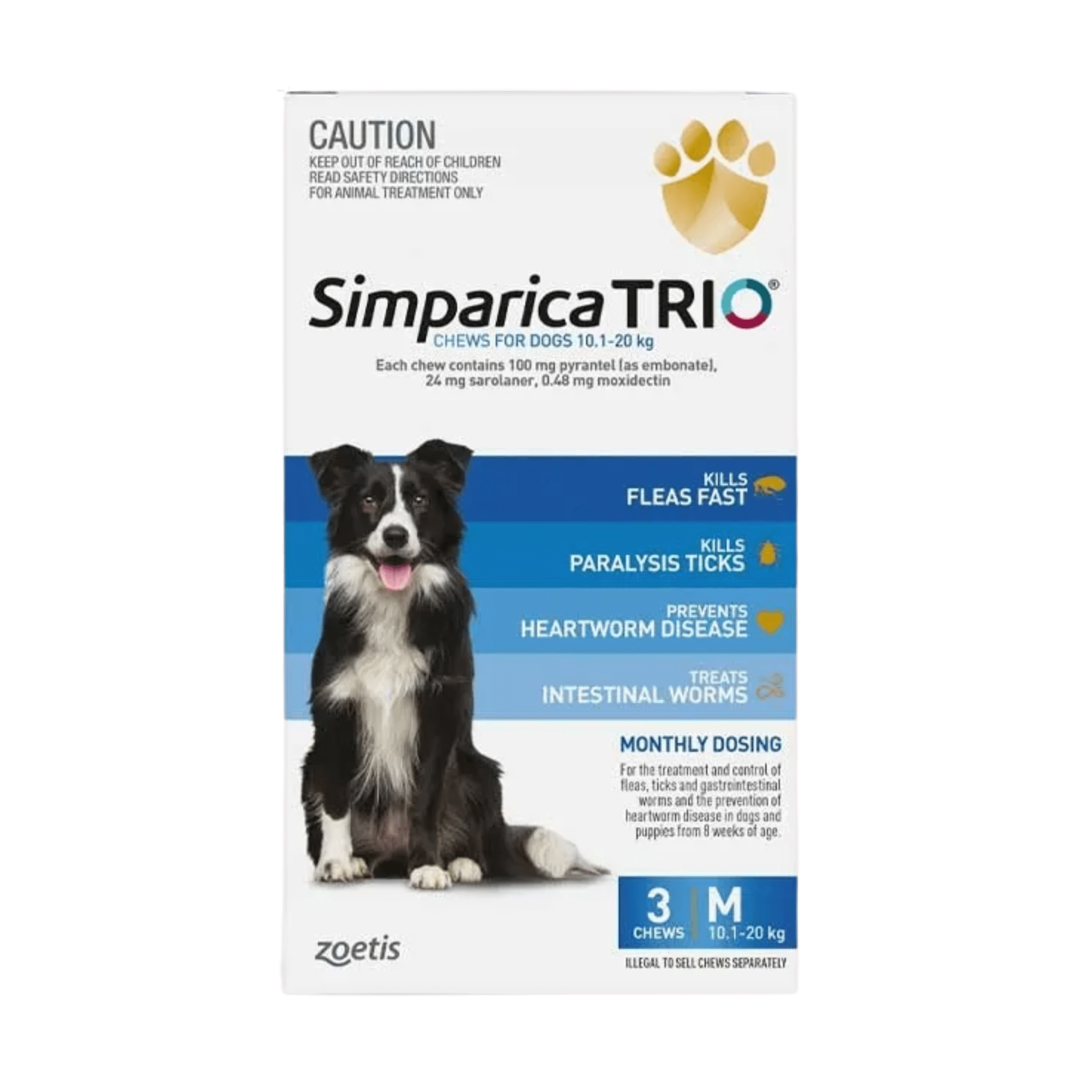 1 Simparica Trio For Dogs 10.1- 20kg Blue Medium - 3 Pack, 1 of 2