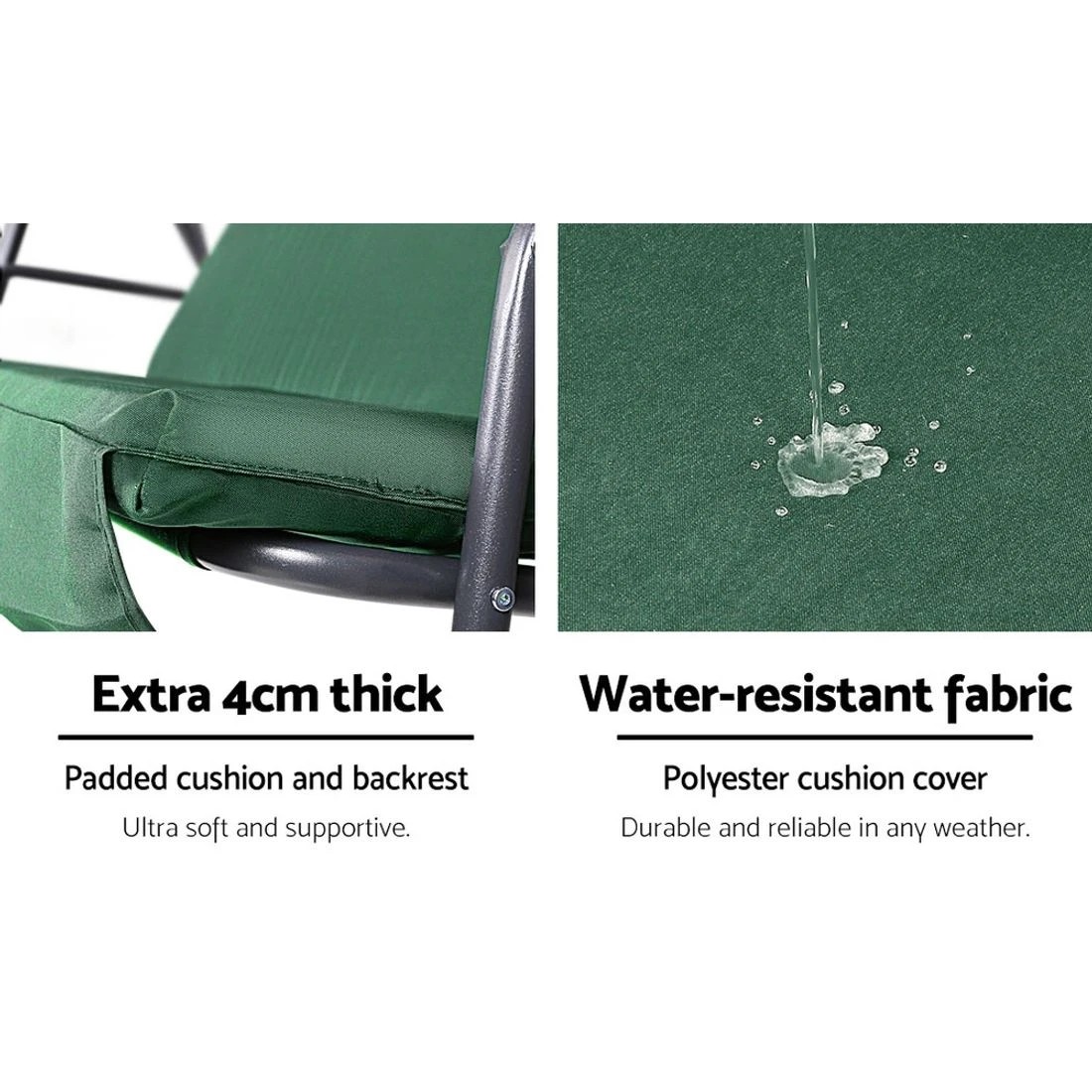 4 Gardeon Outdoor Swing Chair Garden Bench Furniture Canopy 3 Seater - Green, 4 of 7