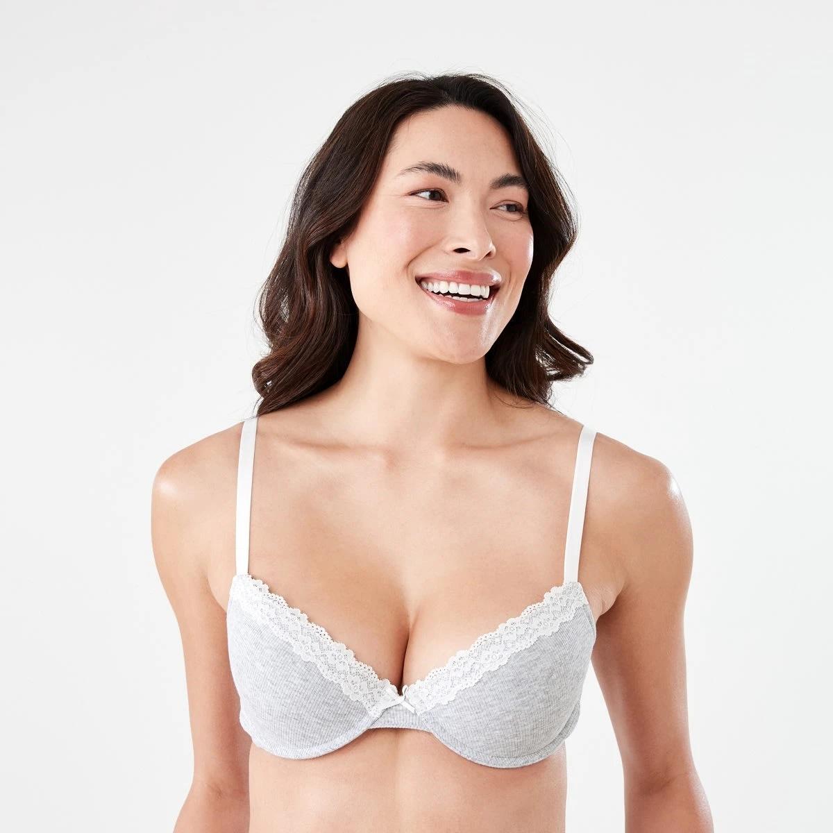 3 2 Pack Push-up Rib Lace Bra SILVER MARLE, OFF WHITE, 3 of 8