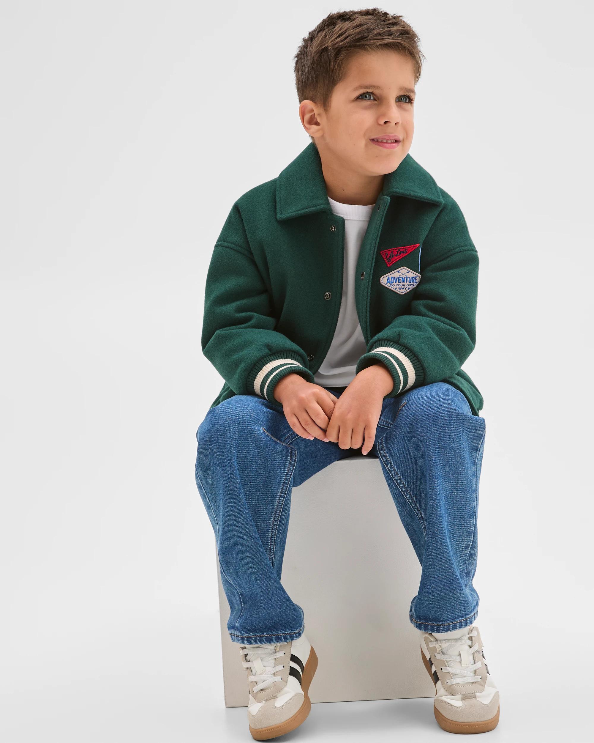 1 Target Kids Long Sleeve Varsity Bomber Jacket GREEN, 1 of 8