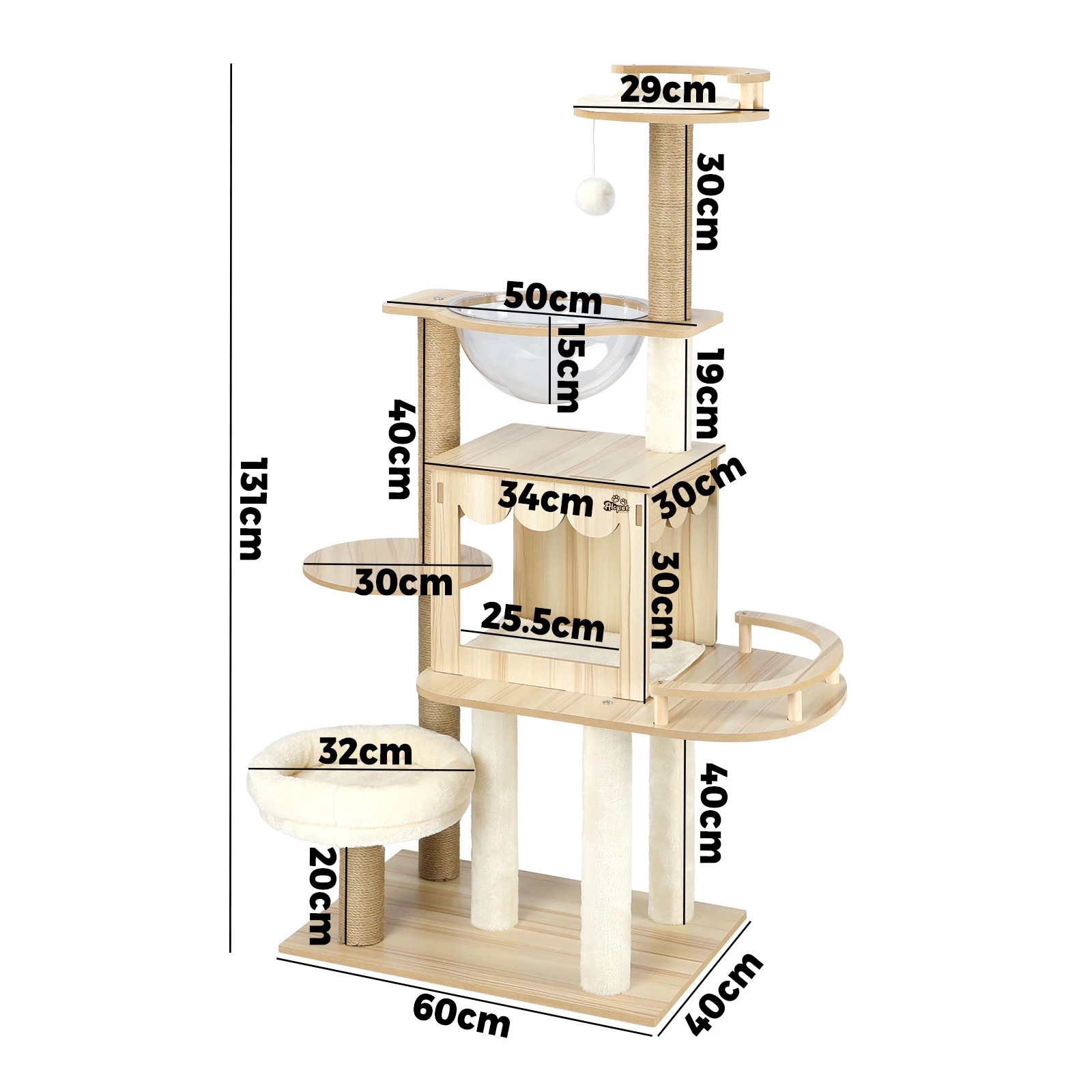 8 Alopet Cat Tree Scratching Post Tower Condo Scratchers Kitten Furniture 131cm
 - Natural, 8 of 8