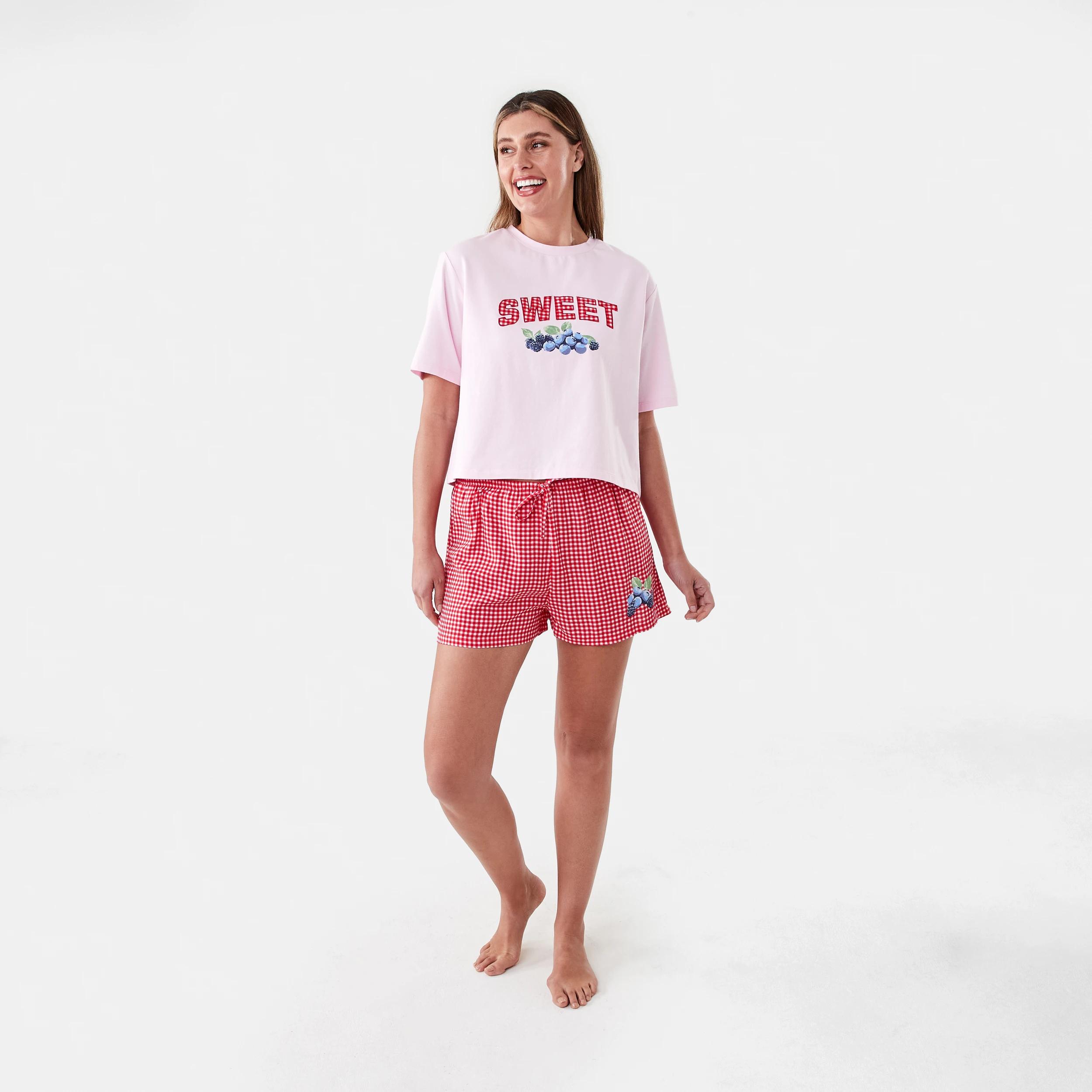 8 Print Knit T-shirt and Woven Shorts Pyjama Set Sweet Brry, 8 of 8