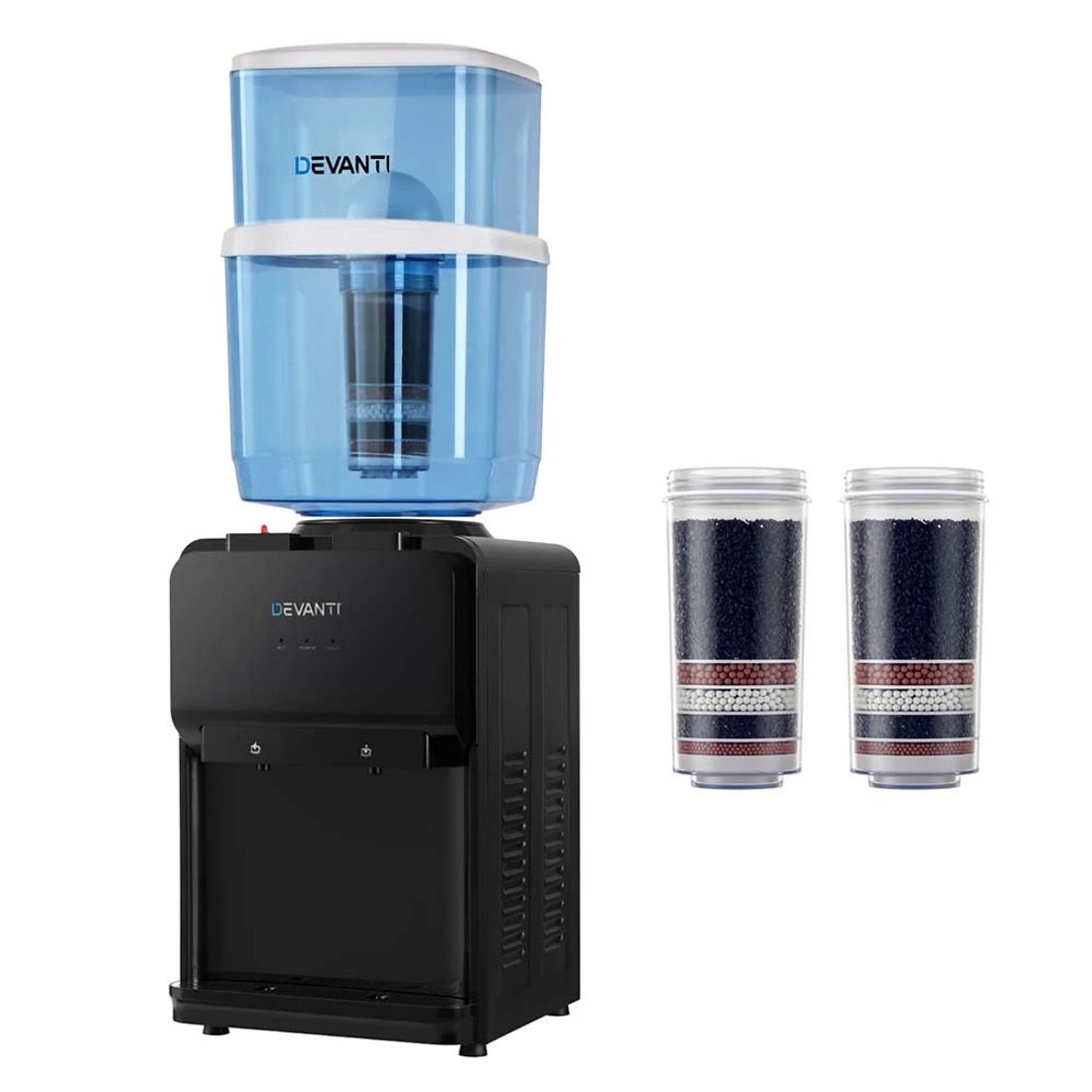 1 Devanti Water Cooler Dispenser 22L Bench Top Chiller Purifier Filter Hot Cold - Black, 1 of 8