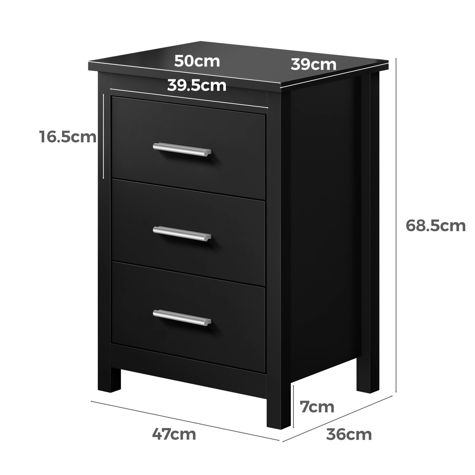 10 Alfordson 2x Bedside Table Hamo Nightstand Storage Side End 3 Drawers - Black, 10 of 10