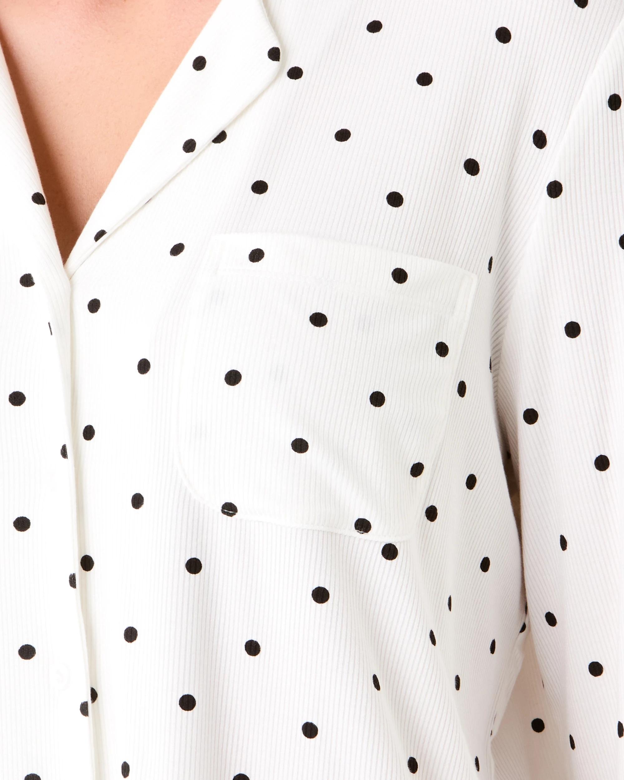 7 Viscose Rib Lace Trim Button Through Top Dots White, 7 of 9