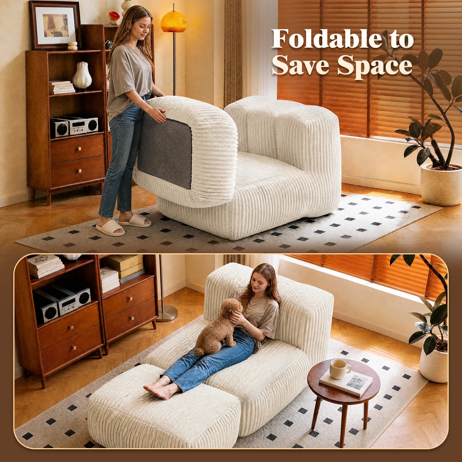 4 Advwin Big Bean Bag Chair Lazy Floor Sofa with High-Density Foam - Beige, 4 of 6