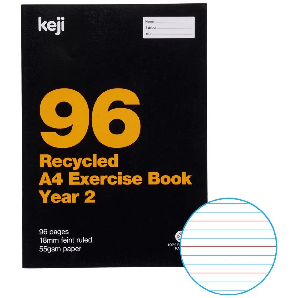 1 Keji A4 55gsm 18mm Ruled Exercise Book Year 2 QLD 96 Page, 1 of 3